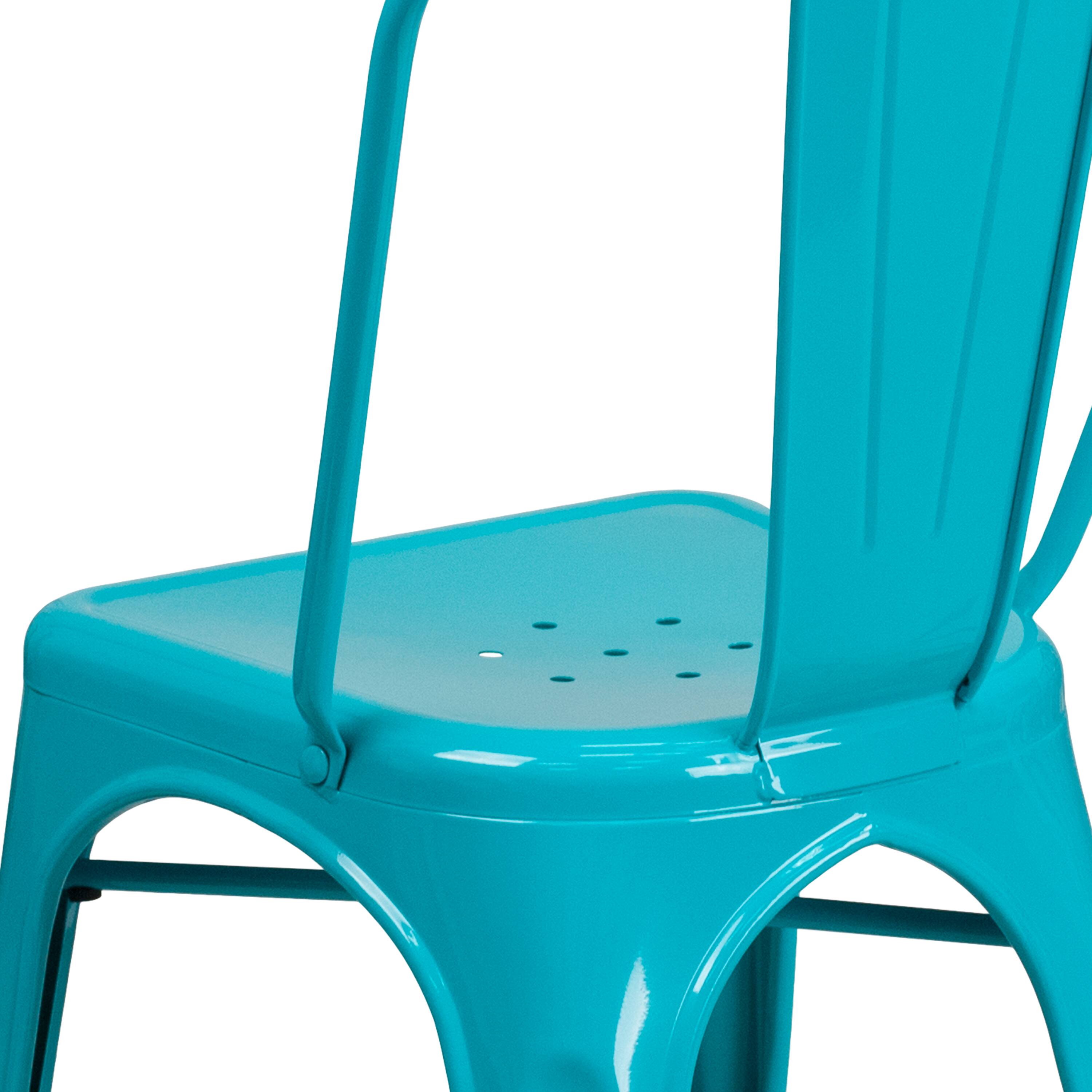 Alt View 8. Emma + Oliver - Commercial Grade Colorful Metal Indoor-Outdoor Dining Stack Chair - Crystal Teal-Blue.