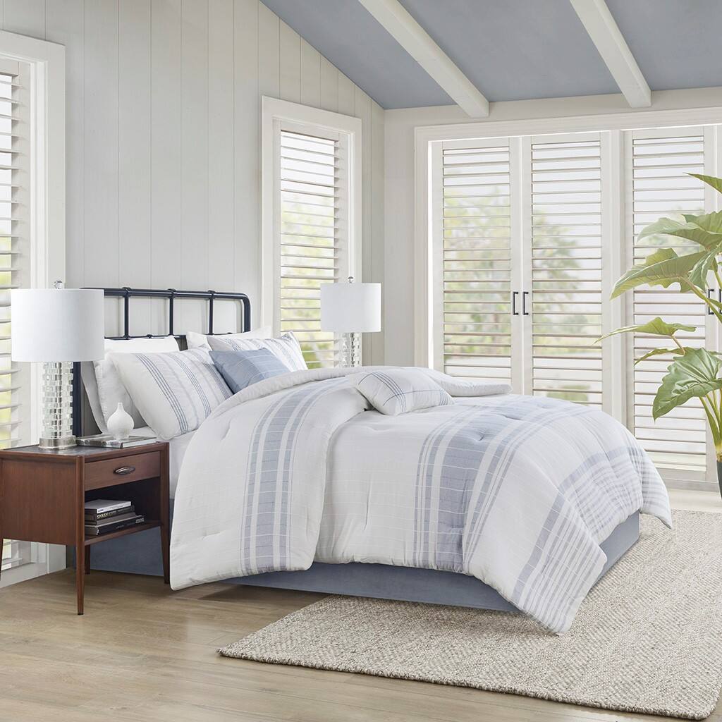 Alt View 1. Gracie Mills - Gracie Mills Reagen  6 Piece Cotton Jacquard Oversized Comforter Set - White/Blue.