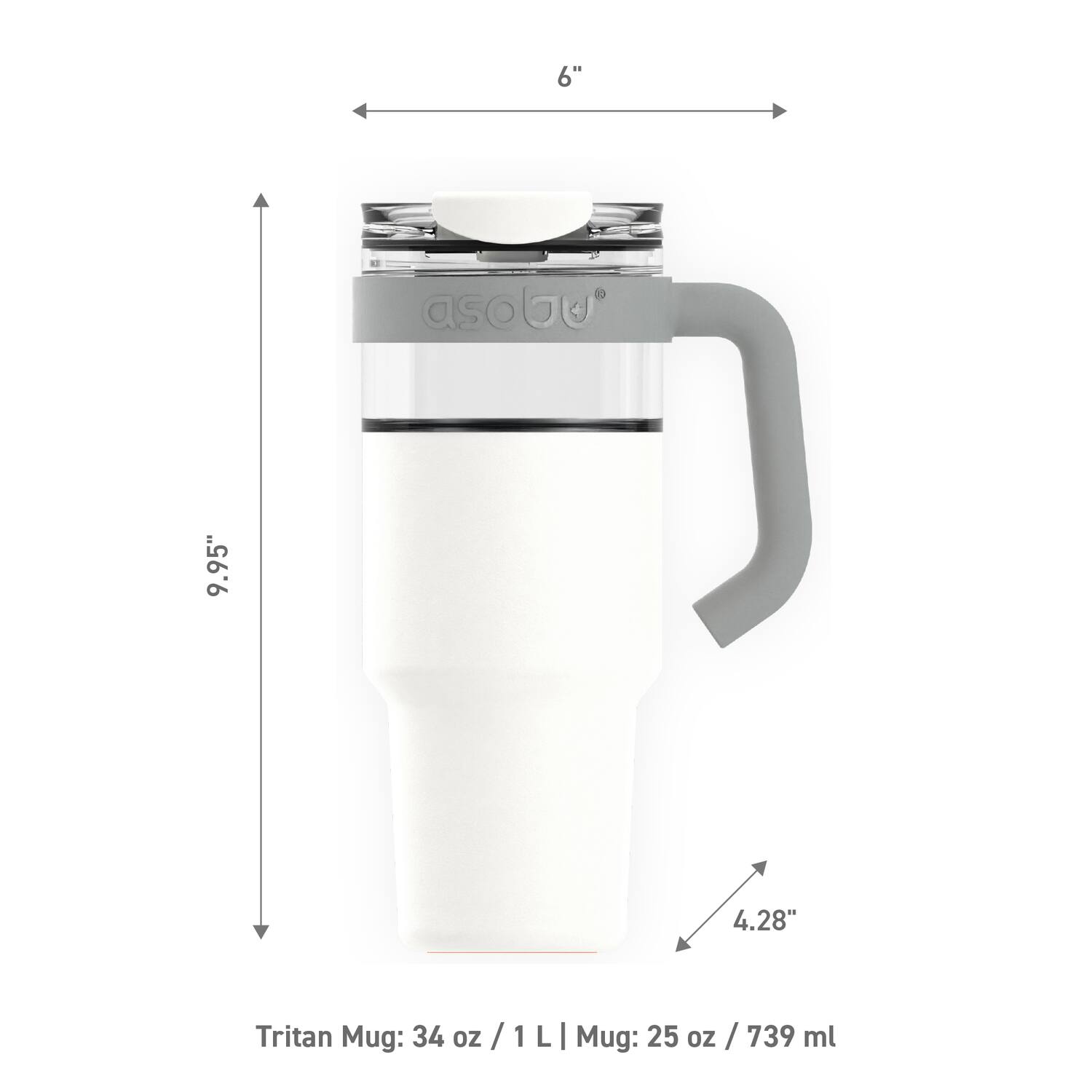 6" asobu 9.95" 4.28" Tritan Mug: 34 oz / 1L | Mug: 25 oz / 739 ml