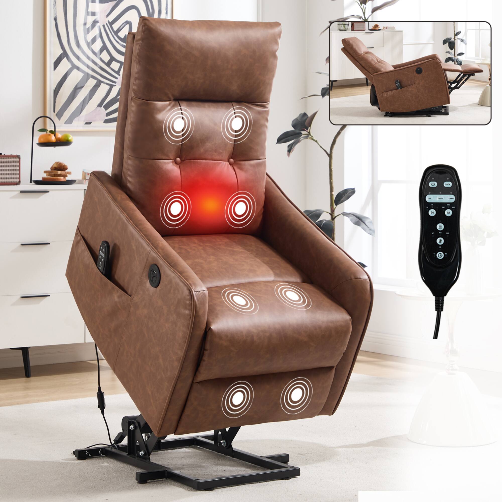 Front. GOODSILO - Single Motor Power Lift Recliner Chair with Massage and Heat Functions for Enhanced Comfort and Relaxation - Brown.