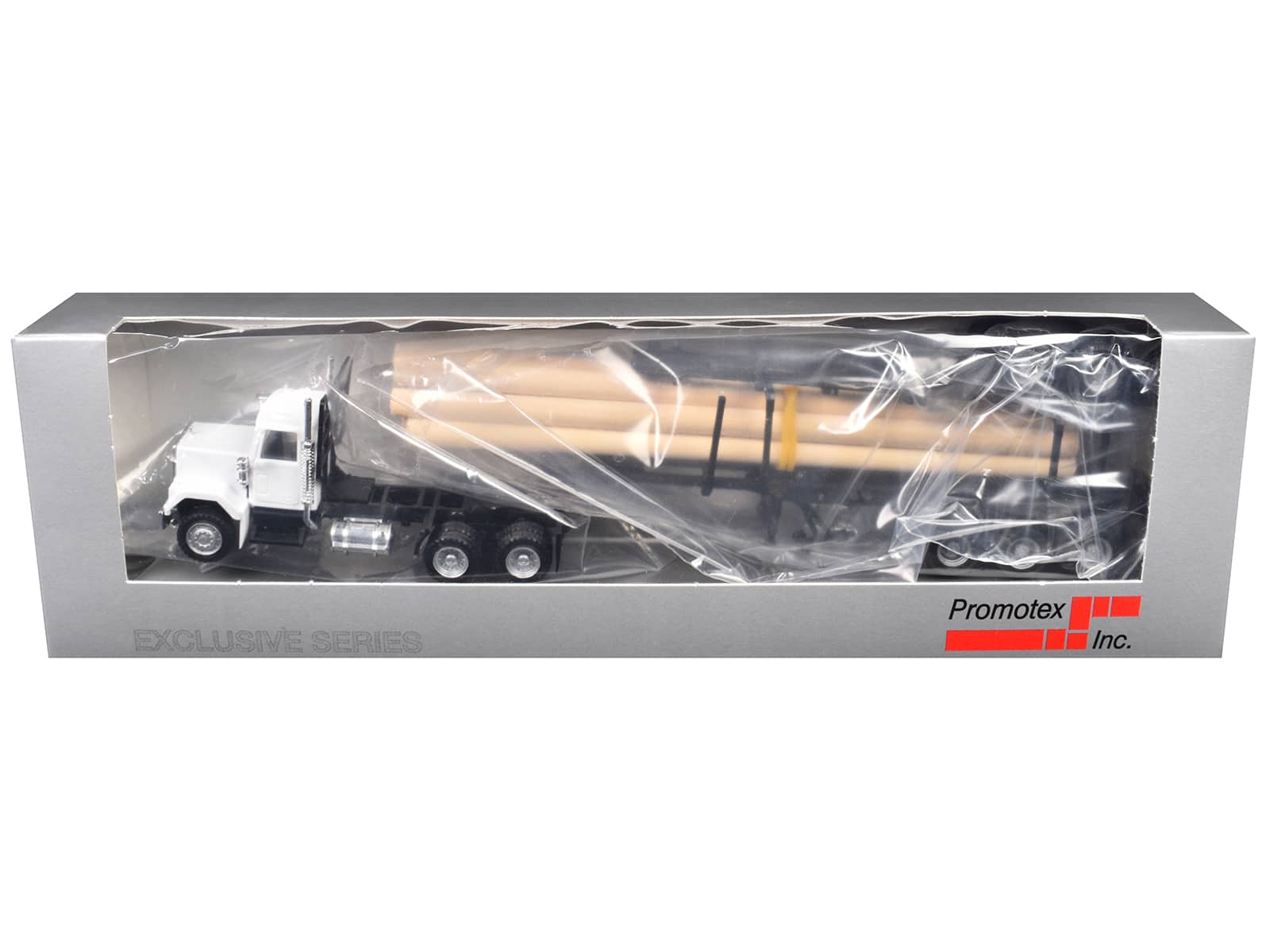 GMC Super B Log Truck and Trailer with Log Accessories 1/87 (HO) Plastic Model Car by Promotex - White