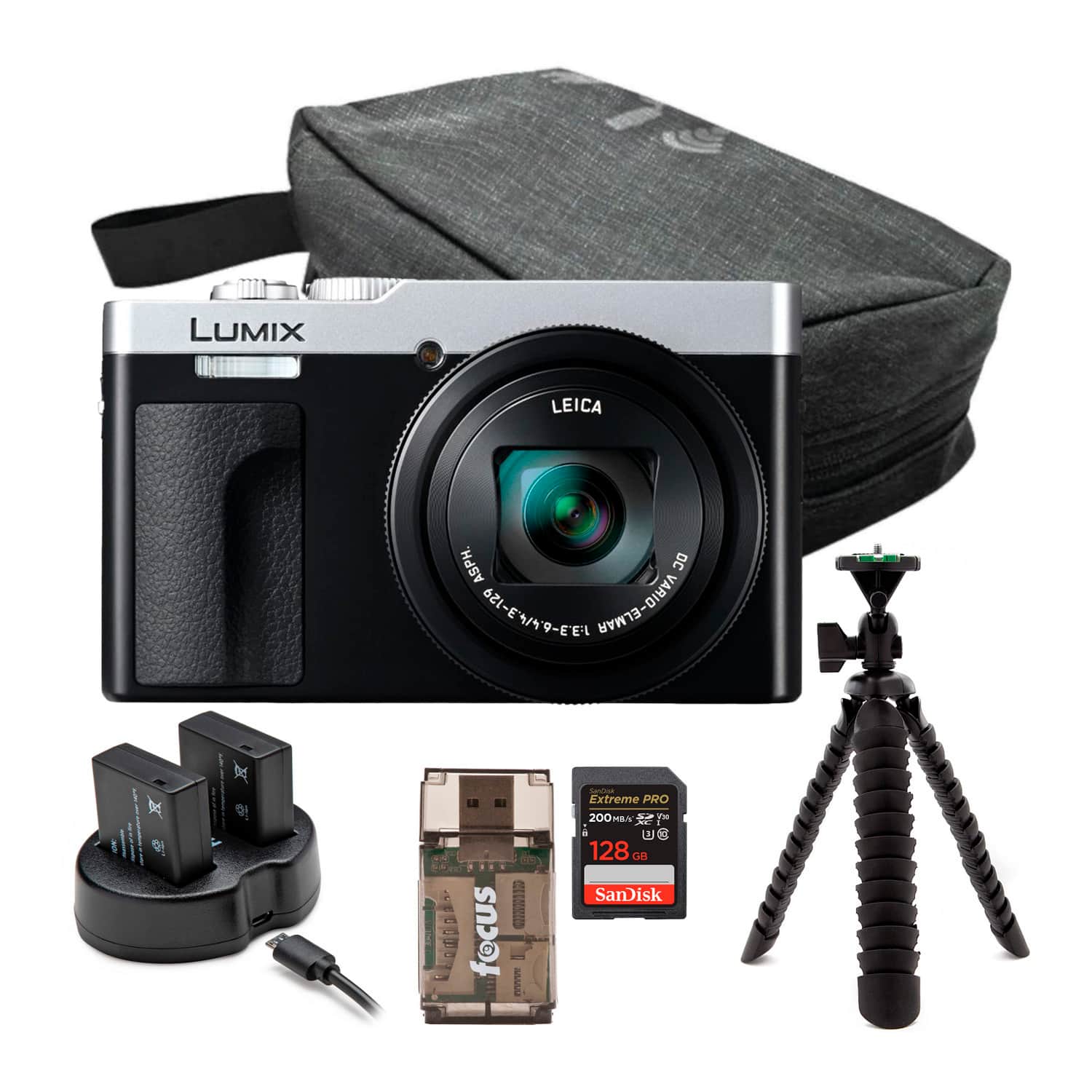 Panasonic - LUMIX ZS99 30x Zoom Point Compact Silver Digital Camera Bundle
