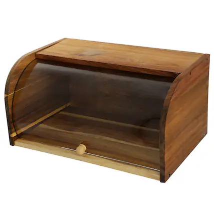 Front. MegaChef - MegaChef Acacia Wood Bread Box with Sliding Plastic Lid - Brown.