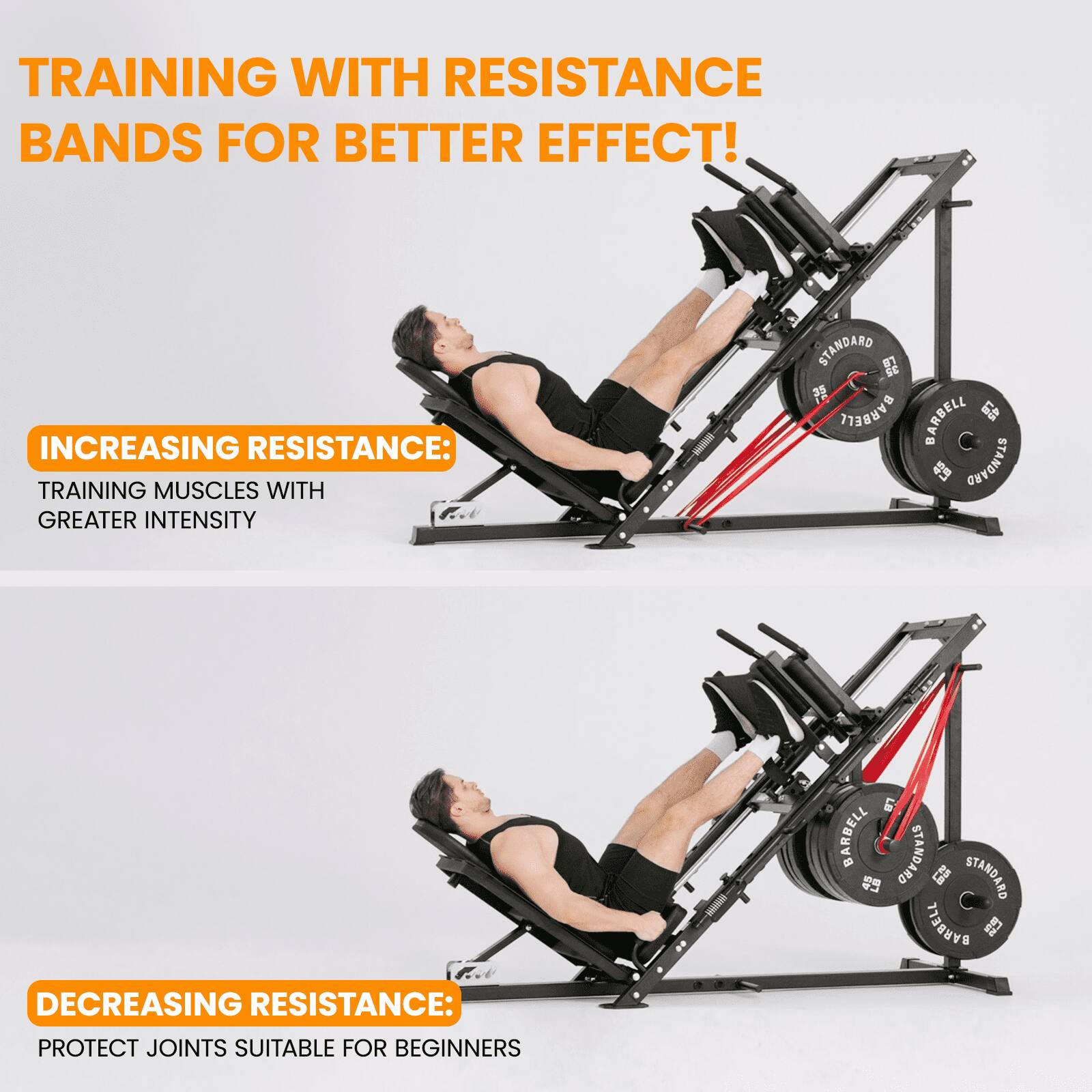 TRAINING WITH RESISTANCE BANDS FOR BETTER EFFECT!

INCREASING RESISTANCE:
TRAINING MUSCLES WITH GREATER INTENSITY

DECREASING RESISTANCE:
PROTECT JOINTS SUITABLE FOR BEGINNERS