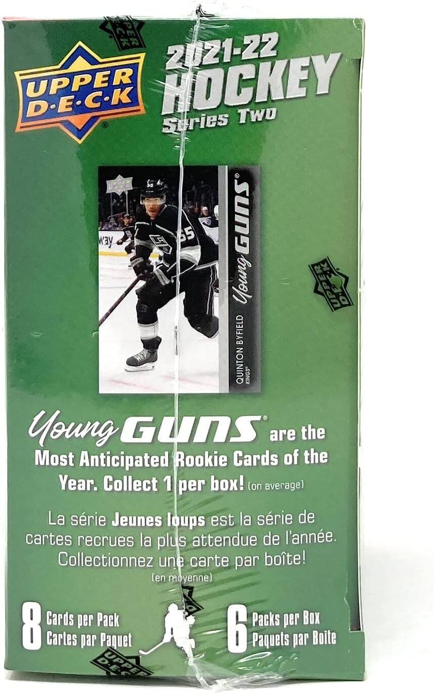 E-CK EPER 2021-22 UPPER HOCKEY D.E-C.K Two Series way LA 65 GUNS Young UPPER BYFIELD QUINTON KINGS Young GUNS are the Most Anticipated Rookie Cards of the Year. Collect 1 per box! (on average) La série Jeunes loups est la série de cartes recrues la plus attendue de l'année. Collectionnez une carte par boîte! (en moyenne) Cards per Pack Packs per Box 8 Cartes par Paquet 6 Paquets par Boîte