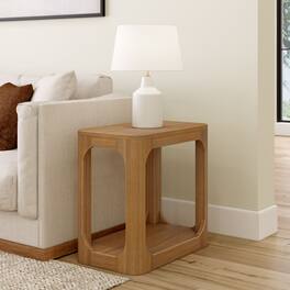Plank+Beam - Modern Rounded Rectangular Side Table with Shelf (25in x 15in / 630mm x 375mm) - Pecan