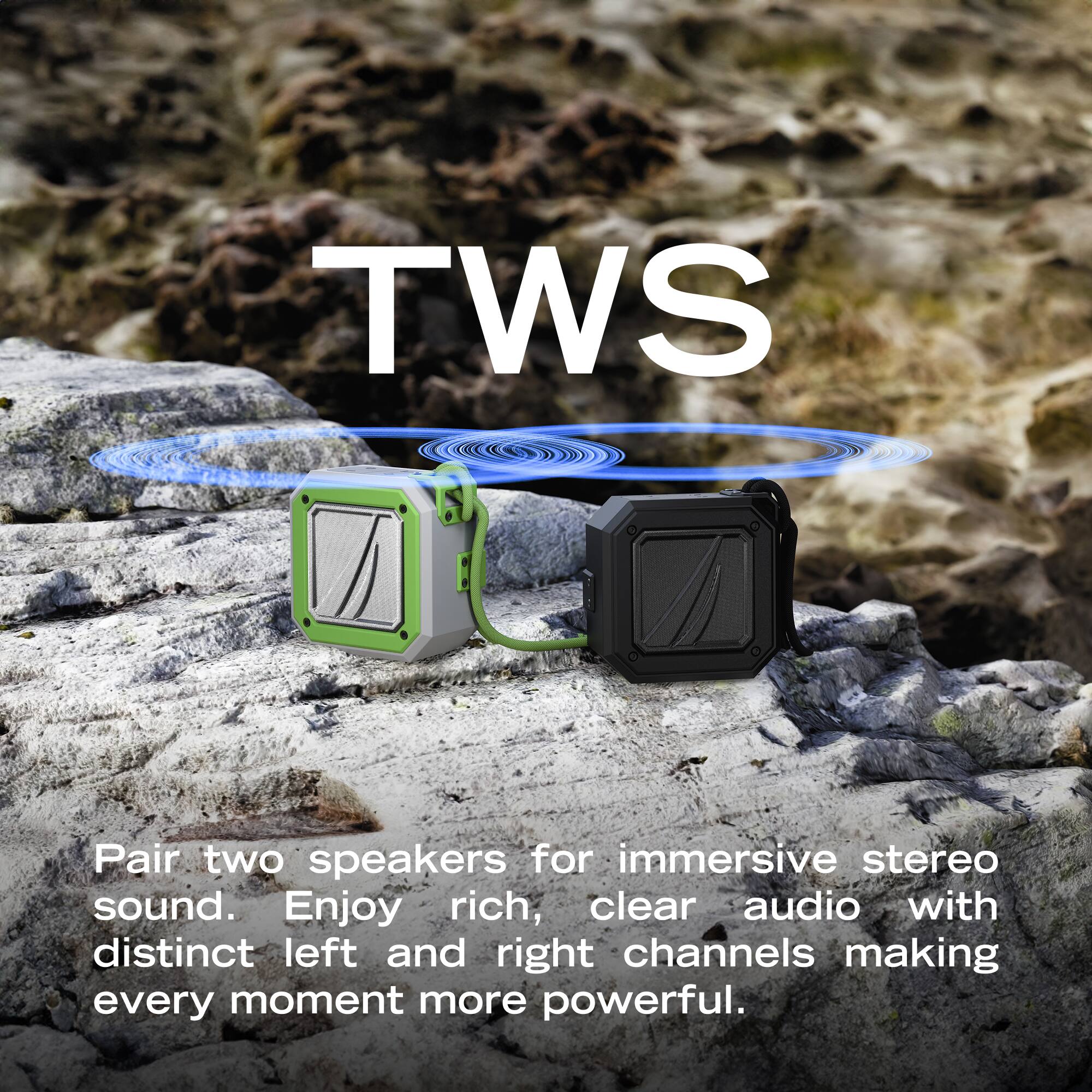 TWS

Pair two speakers for immersive stereo sound. Enjoy rich, clear audio with distinct left and right channels making every moment more powerful.