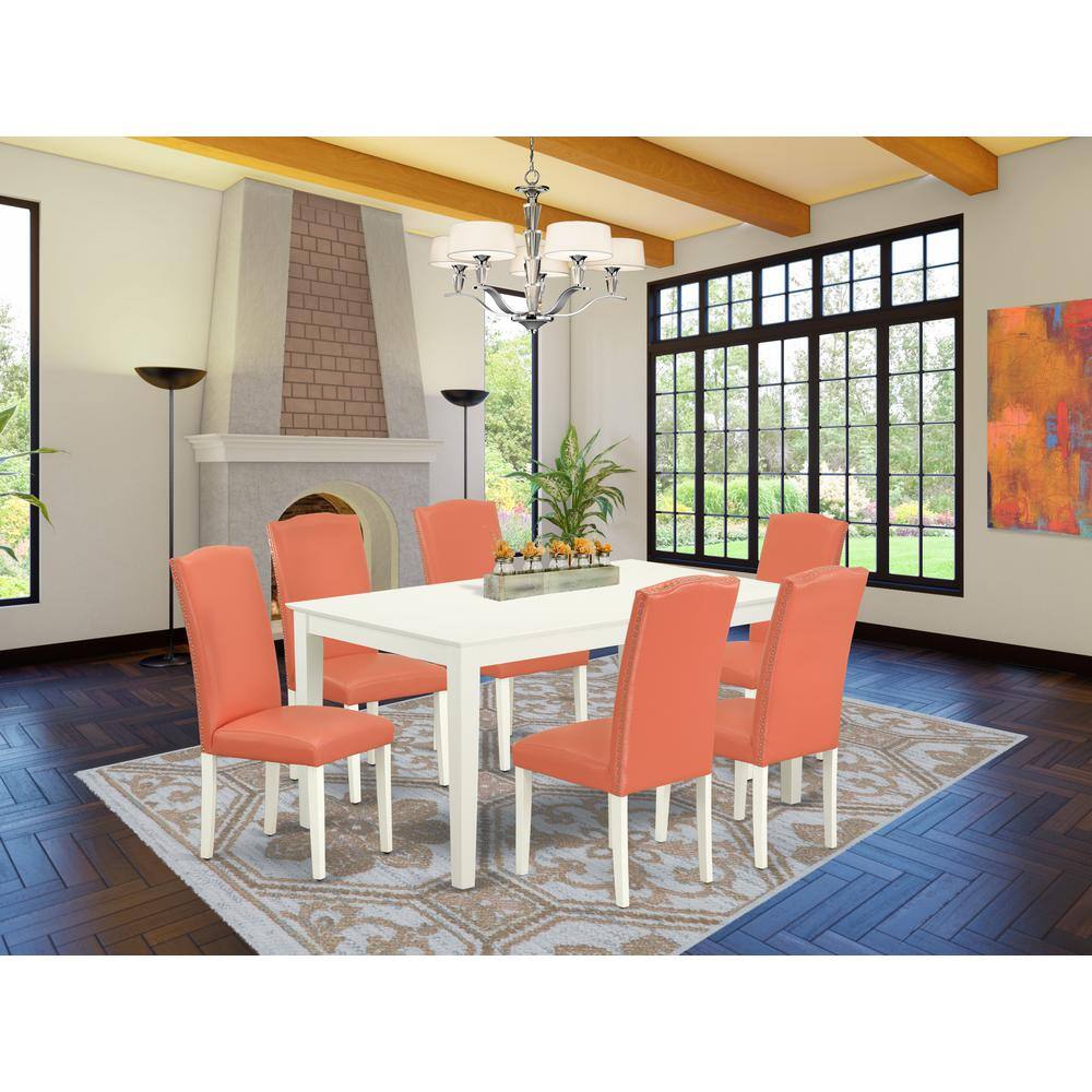 Back. East West Furniture - Dining Room Set Linen White - Brown.