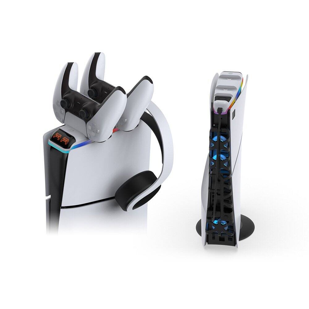 Back. Dobe - 3-in-1 PS5 Slim Kit, Designed for PS5 SLIM Console, Support Dual charging, PS5 SLIM Console Stand, TP5-35130 - BLACK.