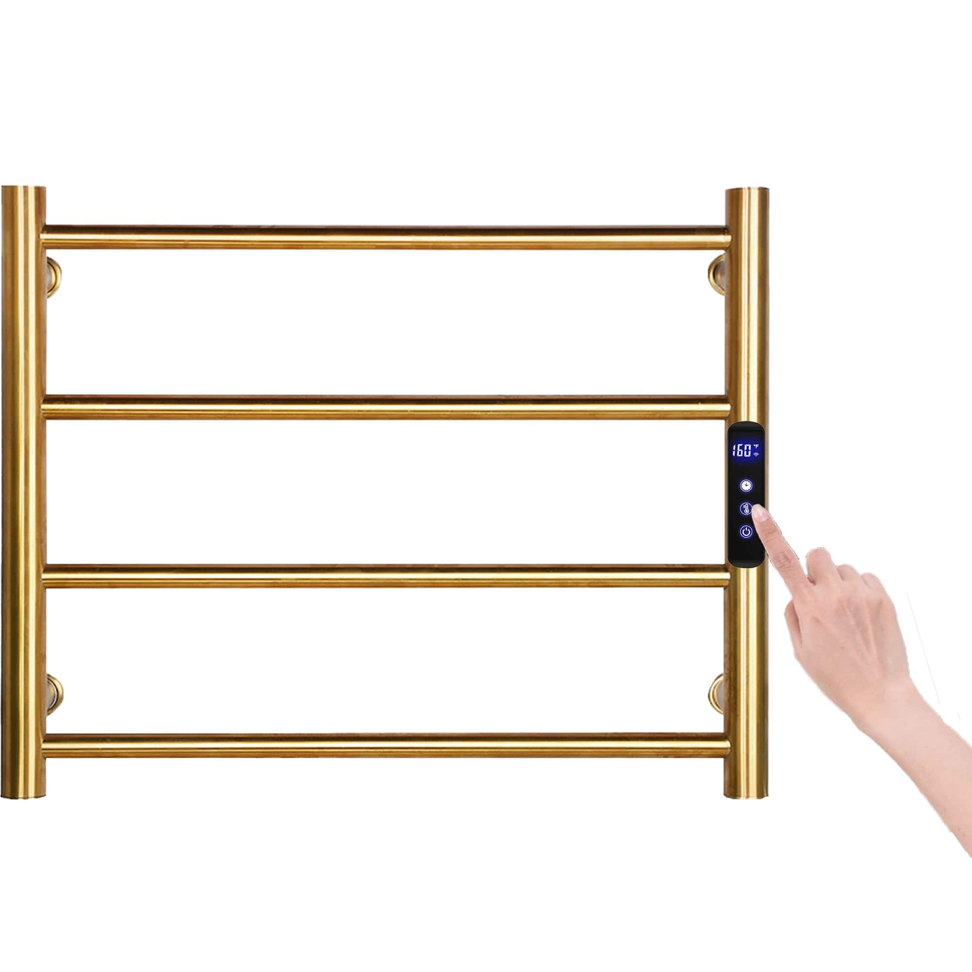 JETRANSPORT - 4 Bars Towel Warmer Rack Wall Mounted Heated With Timer & Temperature Control Electric Warmers For Bathroom - 4 Bars Brushed Gold D Hardwired