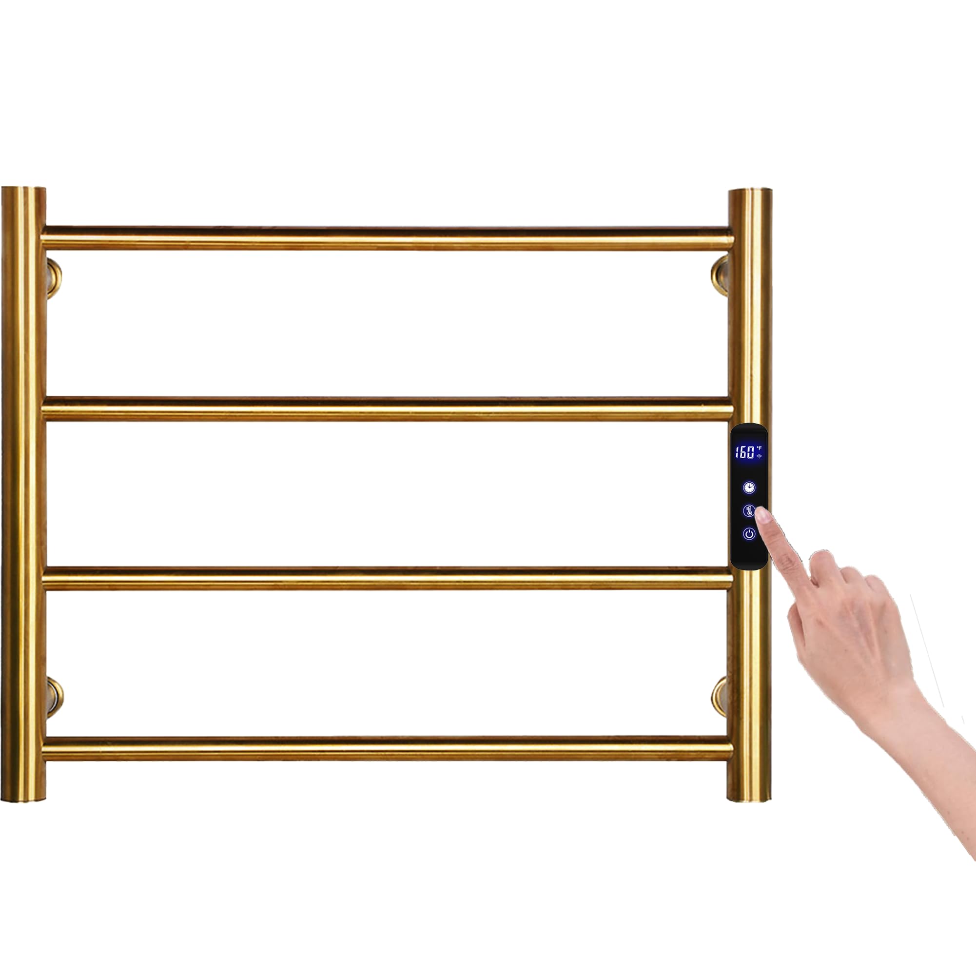 Front. JETRANSPORT - 4 Bars Towel Warmer Rack Wall Mounted Heated With Timer & Temperature Control Electric Warmers For Bathroom - 4 Bars Brushed Gold D Hardwired.