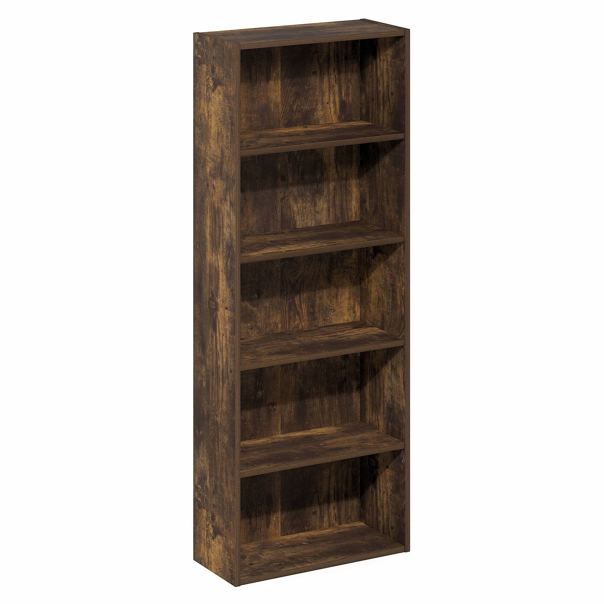 Alt View 4. Furinno - Basic 5-Tier Open Shelf Bookcase, Bookshelf, Storage Organizer, 7 x 17 x 44 - Amber Pine.