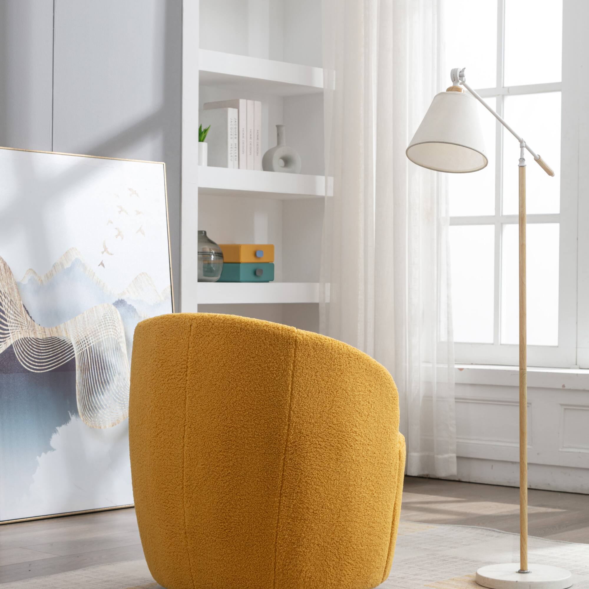 Alt View 6. GOODSILO - Plush Swivel Accent Armchair with Ergonomic Design and 360-Degree Rotation for Modern Interiors - Yellow.