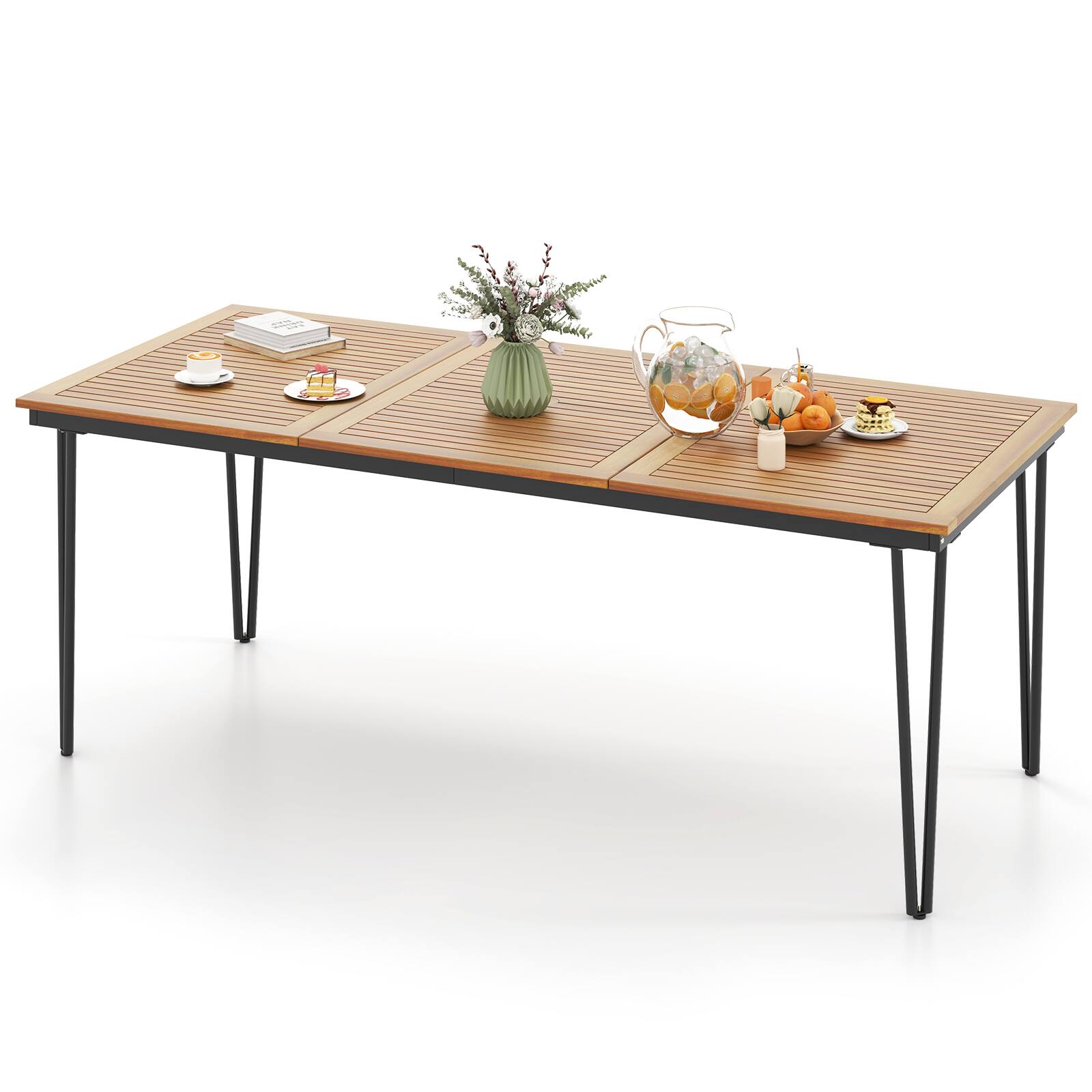 Gymax - 79'' Outdoor Dining Table 8-Person Table w/ 1.9'' Umbrella Hole Patio - Natural price history on PriceWatchPro