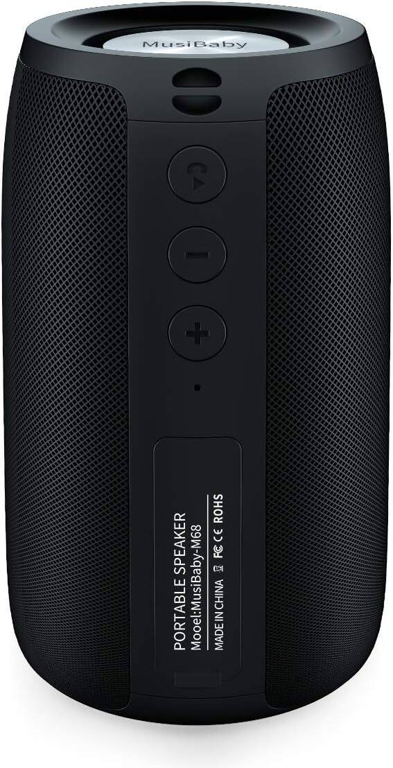 Stamp n Camp - Bluetooth Speaker, MusiBaby Wireless Portable Speaker - Waterproof, Outdoor, 5.0, Dual Pairing, Loud Stereo, Deep Bass - Black