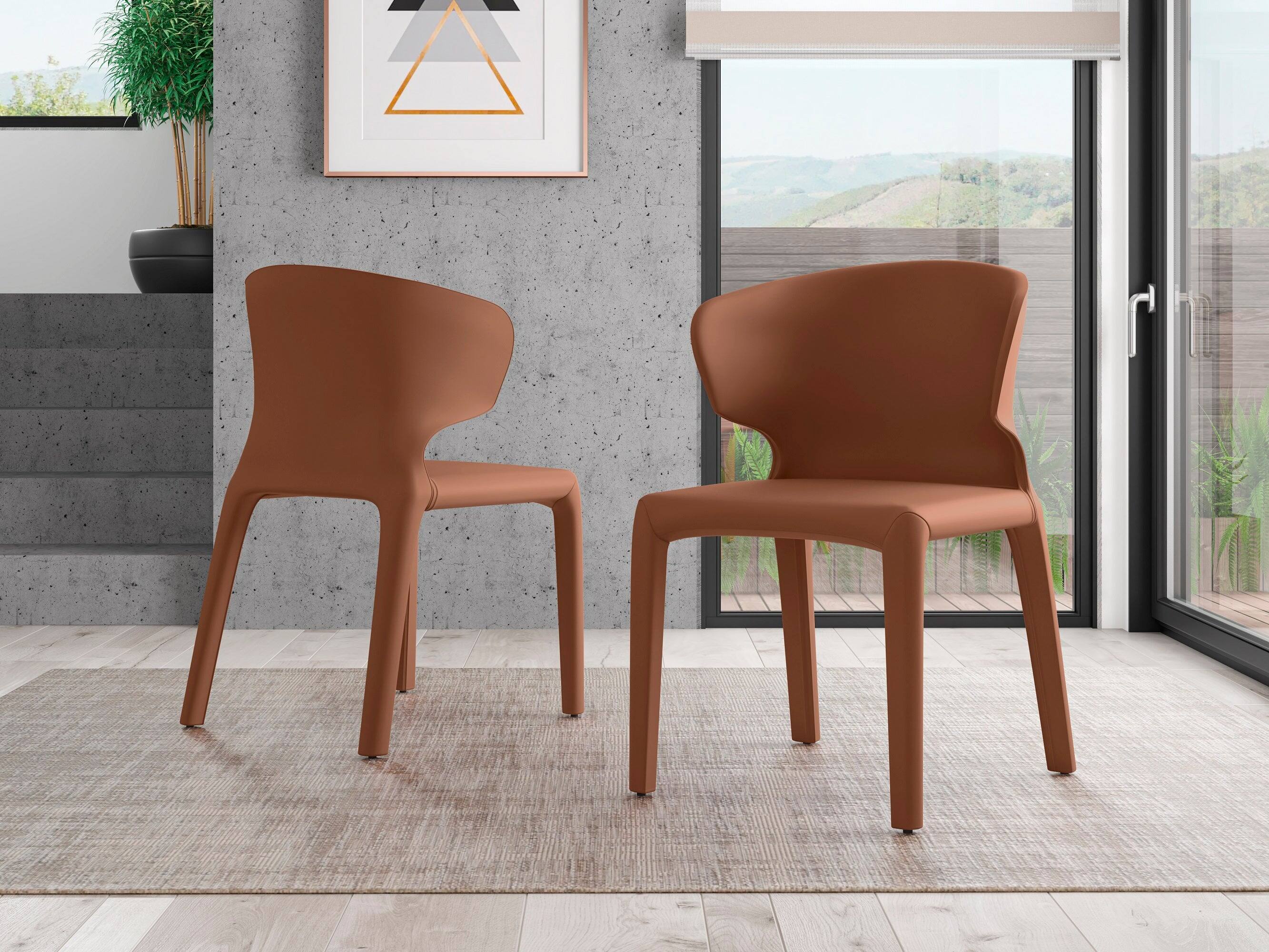 Angle. Manhattan Comfort - Conrad Mid-Century Modern Upholstered Dining Chair - Set of 2 - Saddle Brown.