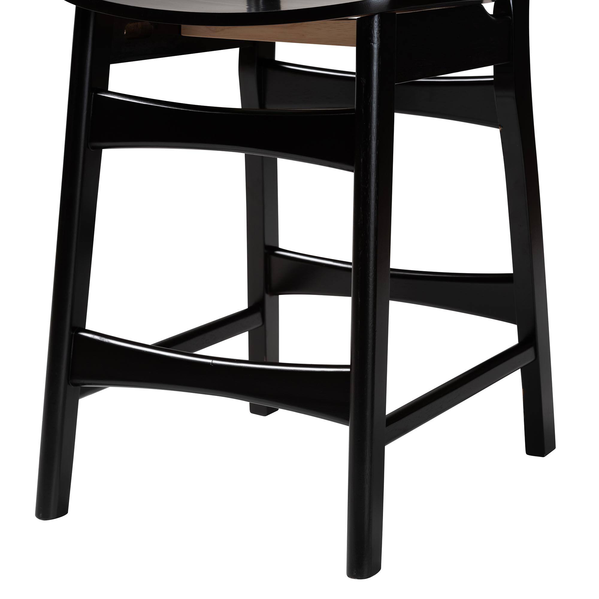 Alt View 1. Baxton Studio - Hesper Mid-Century Modern Finished Wood and Rattan 2-Piece Counter Stool Set - Dark Brown/Light Brown.