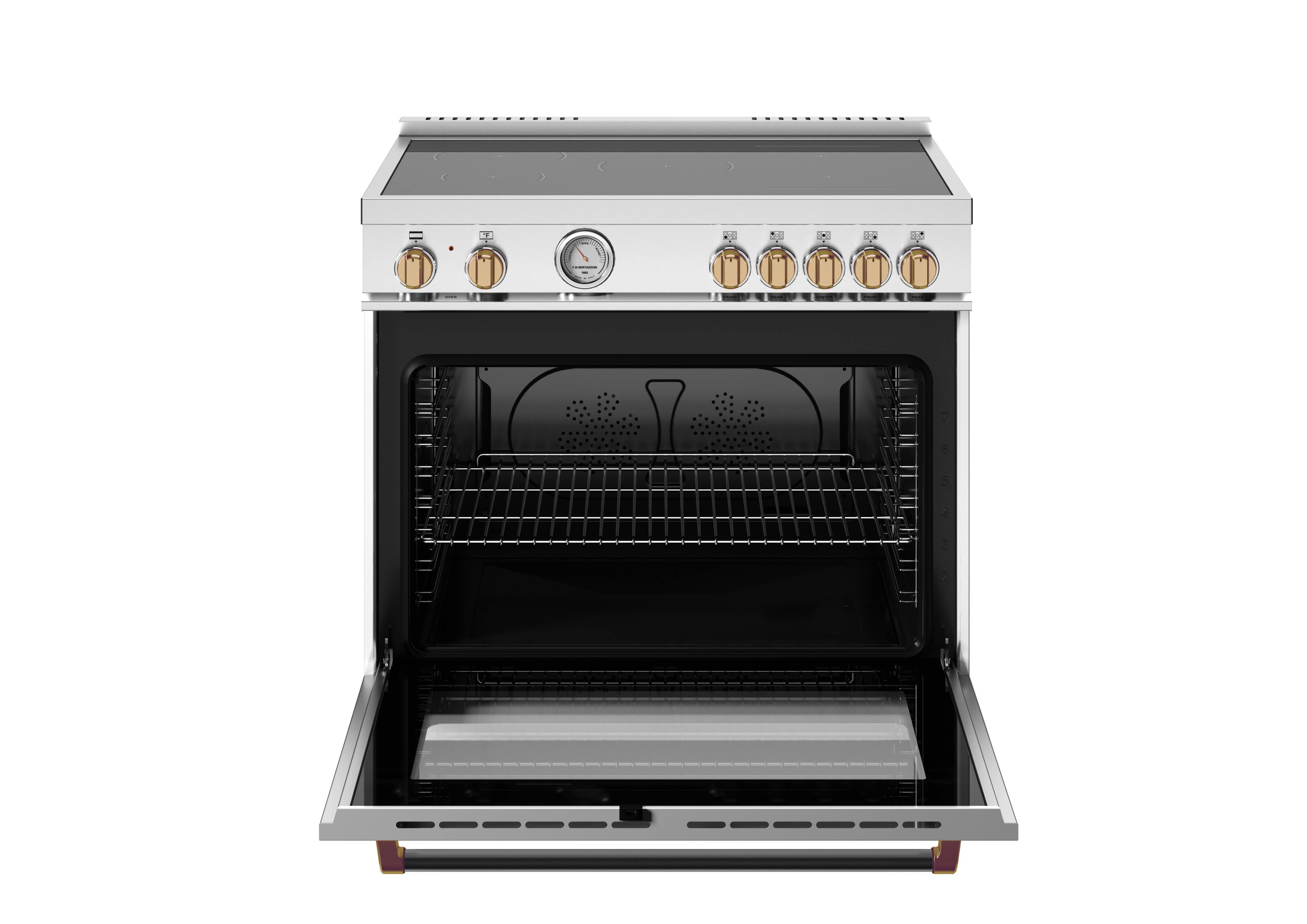Left. Bertazzoni - 36" Master Series Induction Range - Bianco Matt/Gold - White.