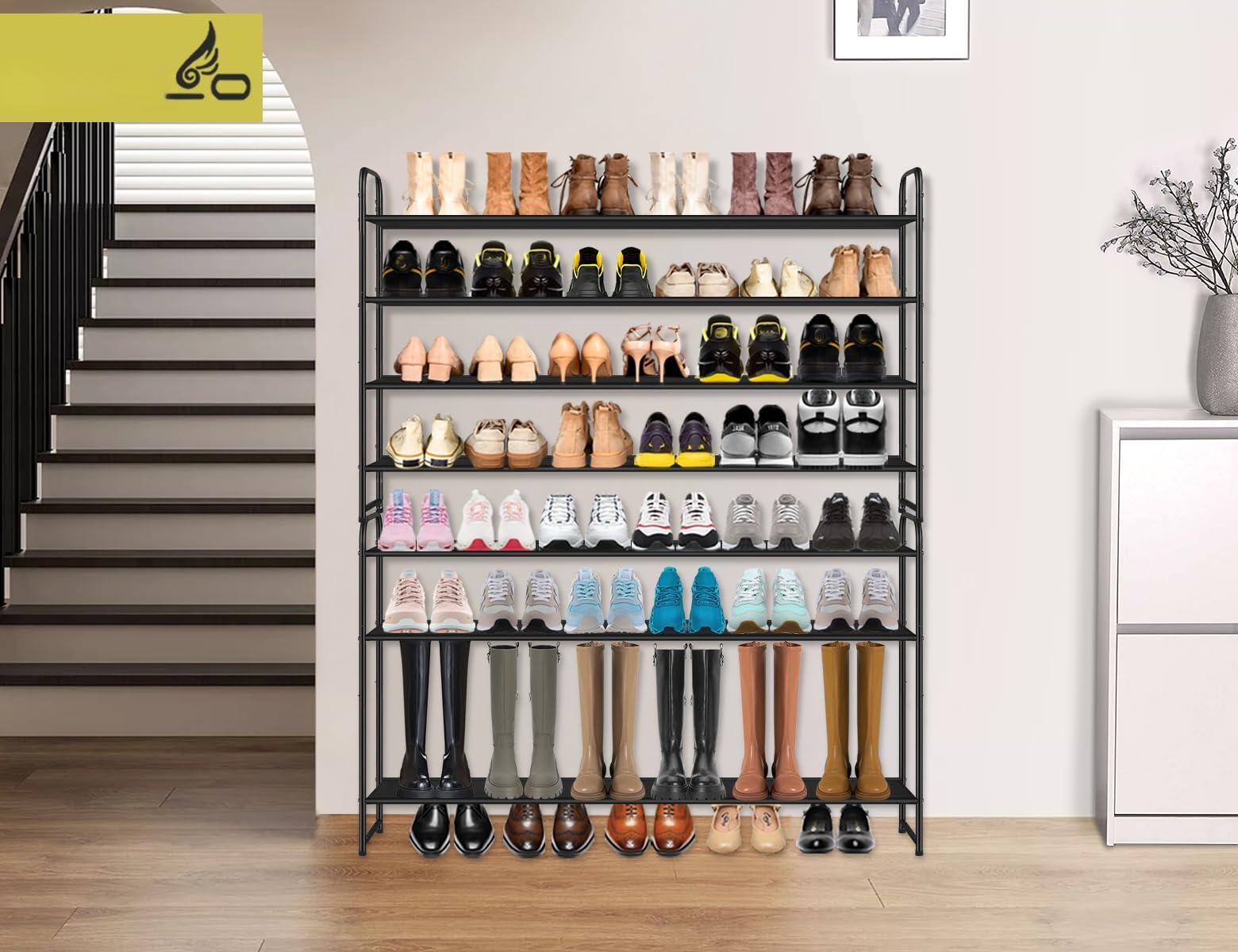 Alt View 6. ThinkLink Electronic - Long Shoe Organizer For Closet Rack Bedroom Floor Shelf Entryway Storage Stackable Wide Stores Of Men Sneakers - Black 3 Tier.