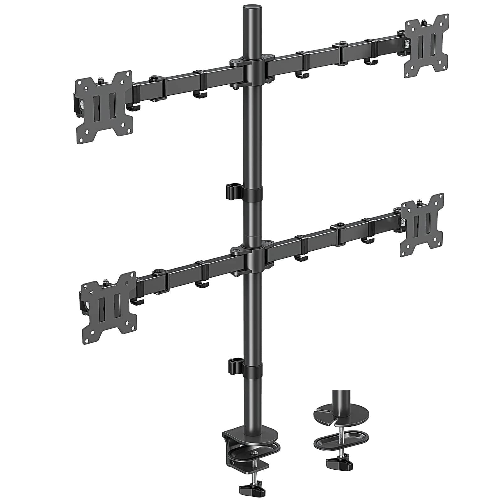 Family - 17-32" Quad Monitor Stand Fully Adjustable Stacked Desk Mount VESA - BLACK 17.6lbs 75x75mm or 100x100mm