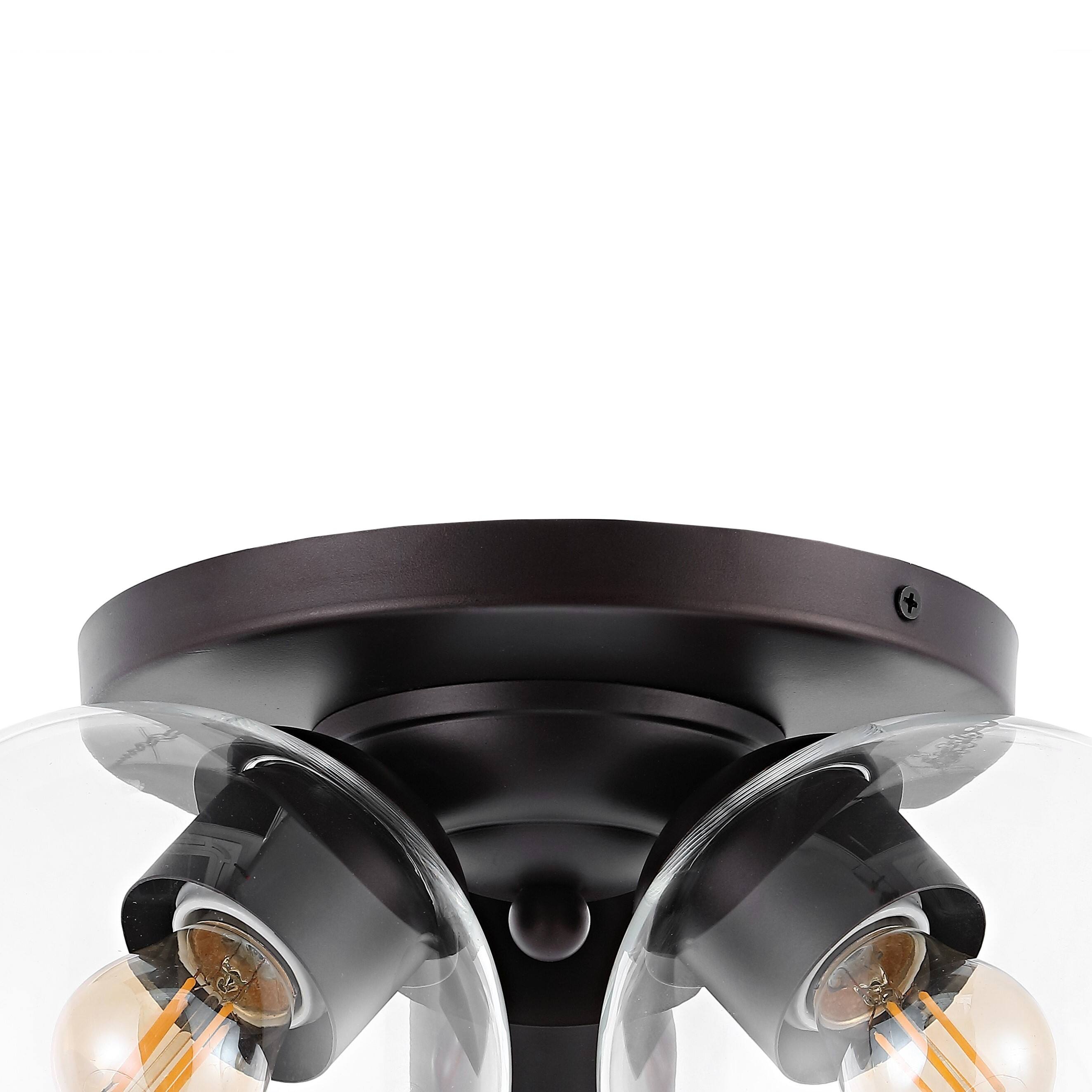 Alt View 4. Jonathan Y - Iris 11.5" 3-Light Farmhouse Rustic Iron/Glass LED Semi Flush Mount, Oil Rubbed Bronze/Clear - Oil Rubbed Bronze.