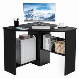 Kadyn - Corner Computer Desk Triangle Writing Workstation with Storage Shelf- Home Office Desks, Gaming Computer Desks - Black