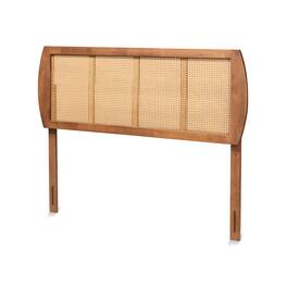 Baxton Studio - Harris Mid-Century Modern Finished Wood and Synthetic Rattan Full Size Headboard - Ash Walnut