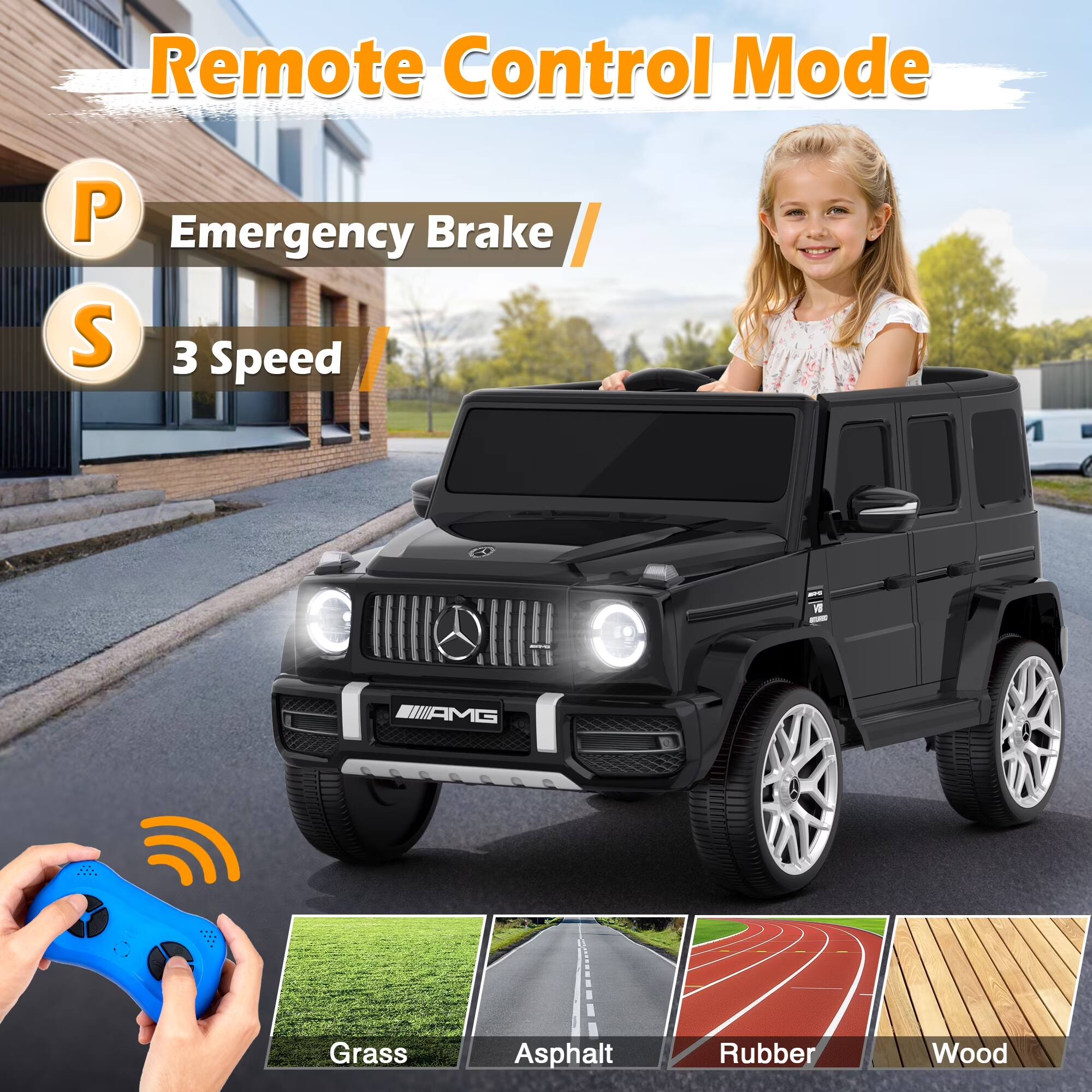 Remote Control Mode

P Emergency Brake
S 3 Speed

Grass
Asphalt
Rubber
Wood