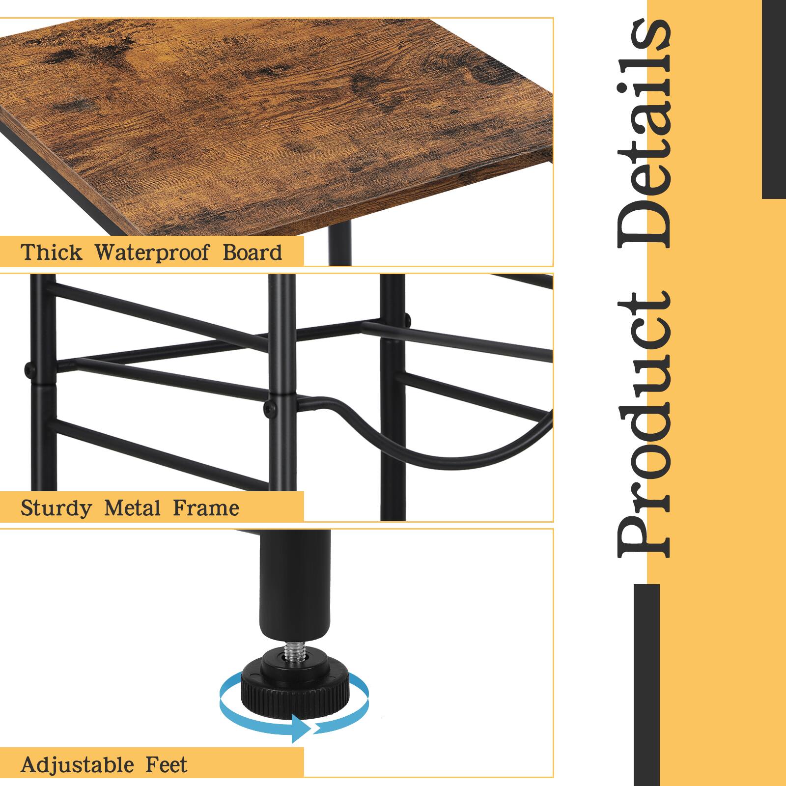 Product Details

- Thick Waterproof Board
- Sturdy Metal Frame
- Adjustable Feet