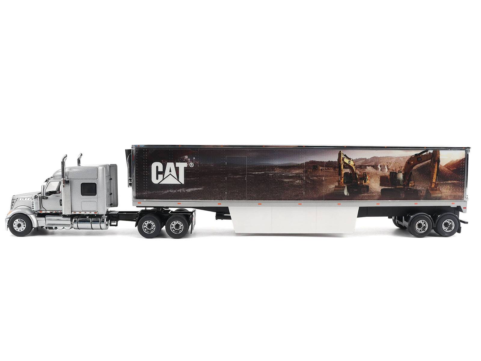 Alt View 1. Diecast Masters - International Lonestar Truck w/Sleeper Silver Metallic with "CAT Caterpillar" Trailer 1/50 Model by Diecast Masters.