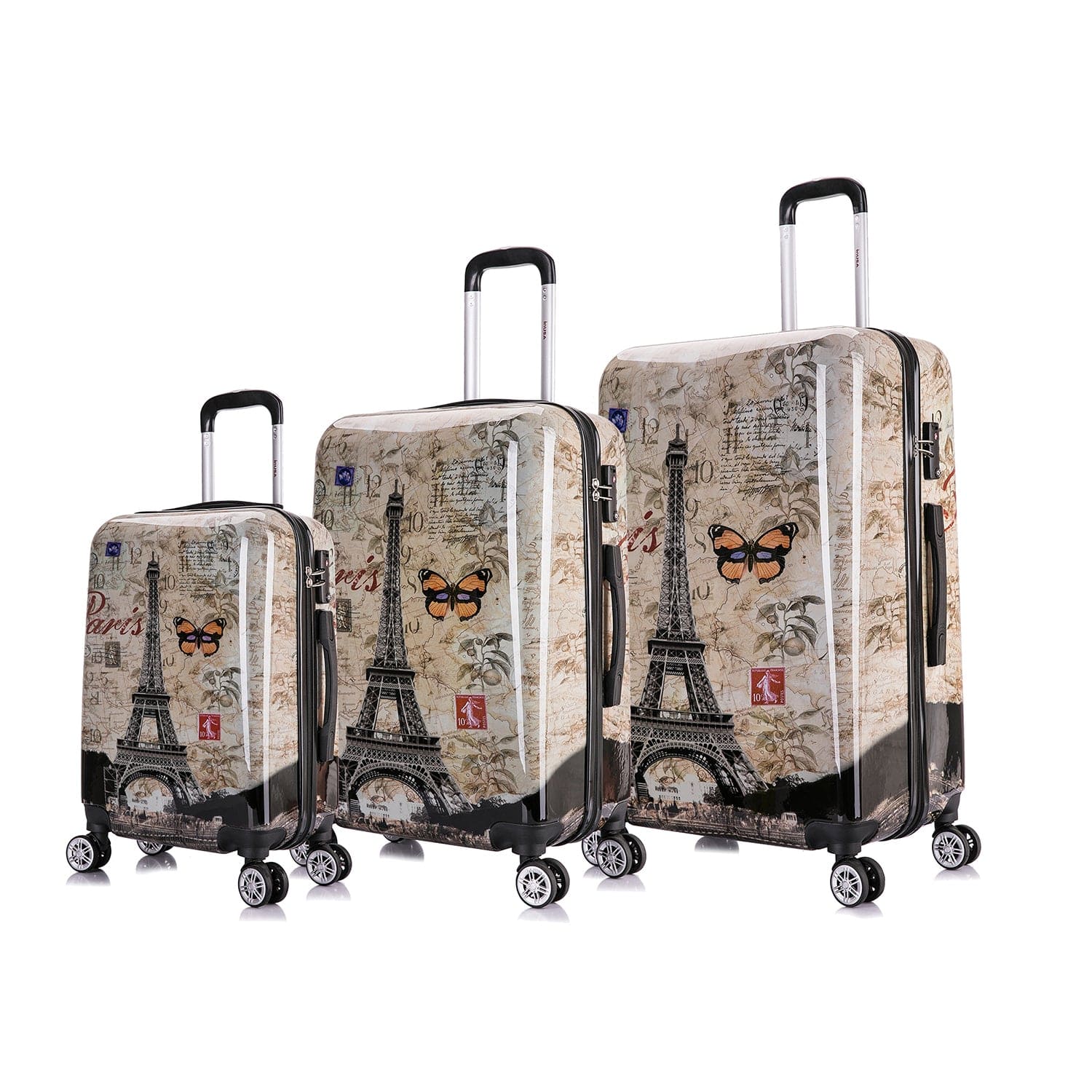 InUSA - Prints Lightweight Hardside Spinner 3 Piece Luggage Set 20"/24"/28" - PARIS