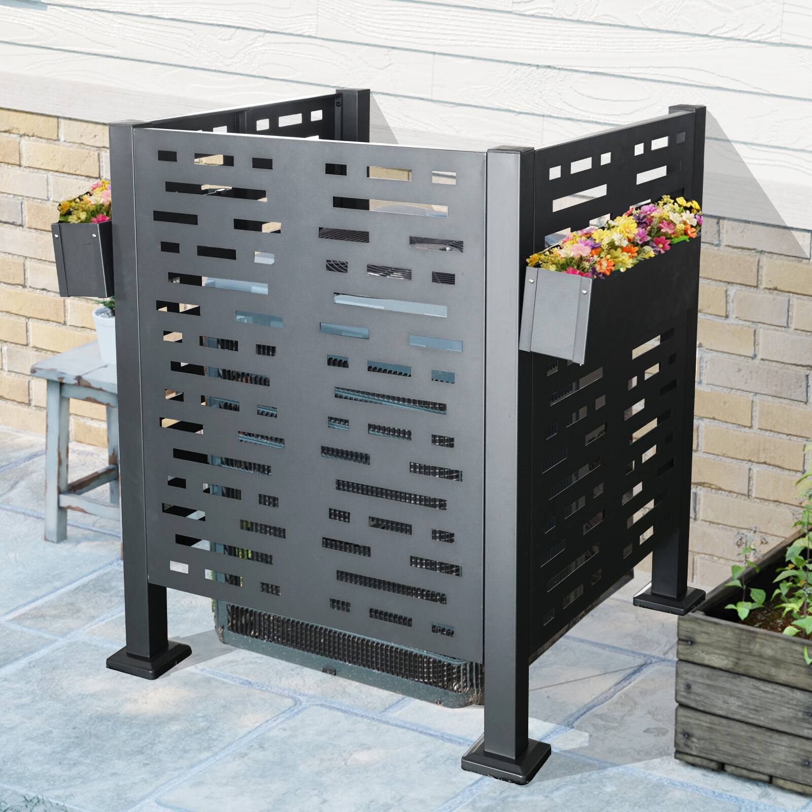 Front. Mondawe - 3ftx3ft Air Conditioner Fence for Outdoor Units - Charcoal.