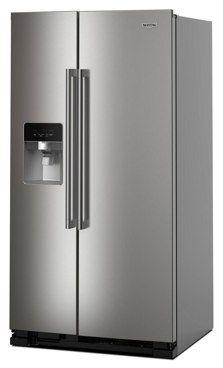 Angle. Maytag - 25 Cu. Ft. Side-by-Side Refrigerator with Gallon Door Bins - Fingerprint Resistant Stainless Finish.