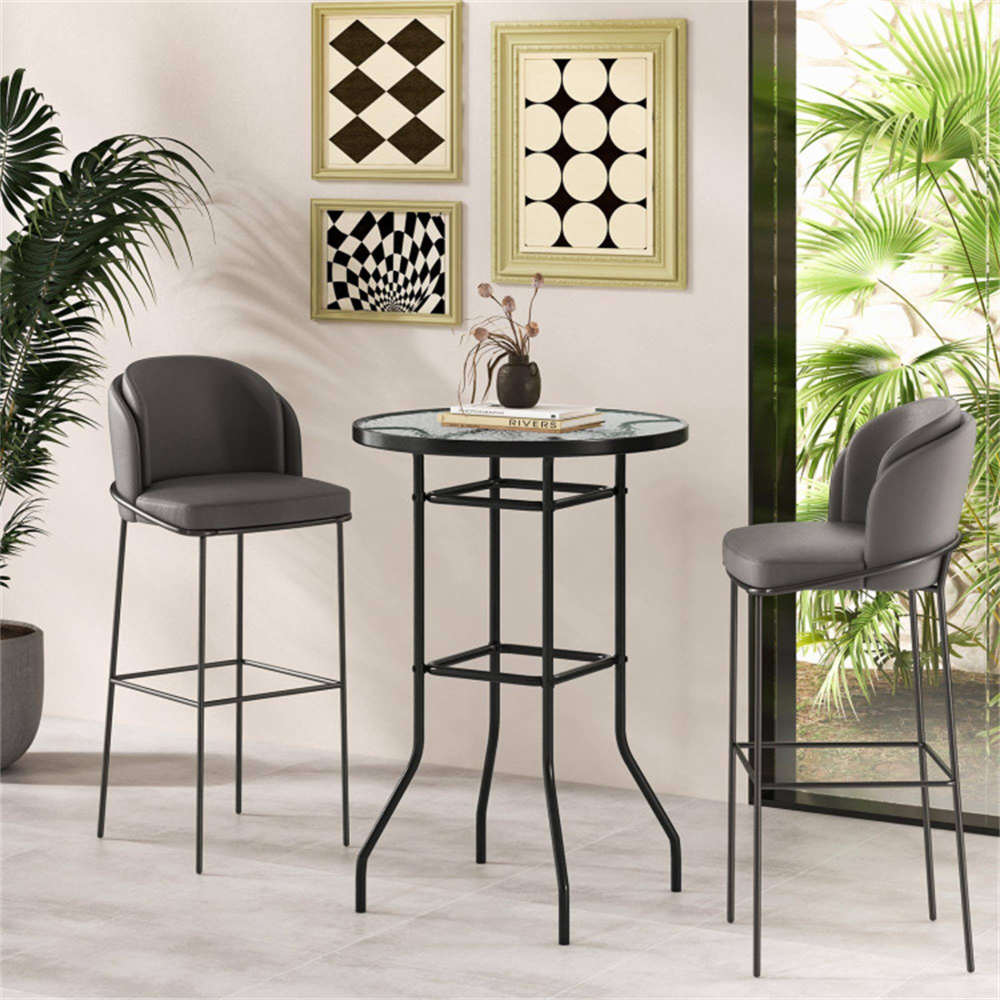 Alt View 5. Boyel Living - Black 38 Inch Patio Bar Table with Tempered Glass Tabletop - Black.