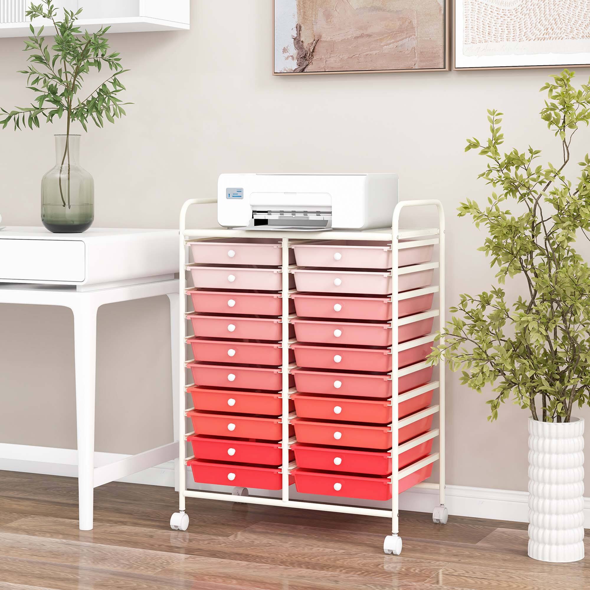 Alt View 8. Costway - 20 Drawers Rolling Storage Cart Art Craft Organizer on Wheels Multipurpose - Gradient Pink.