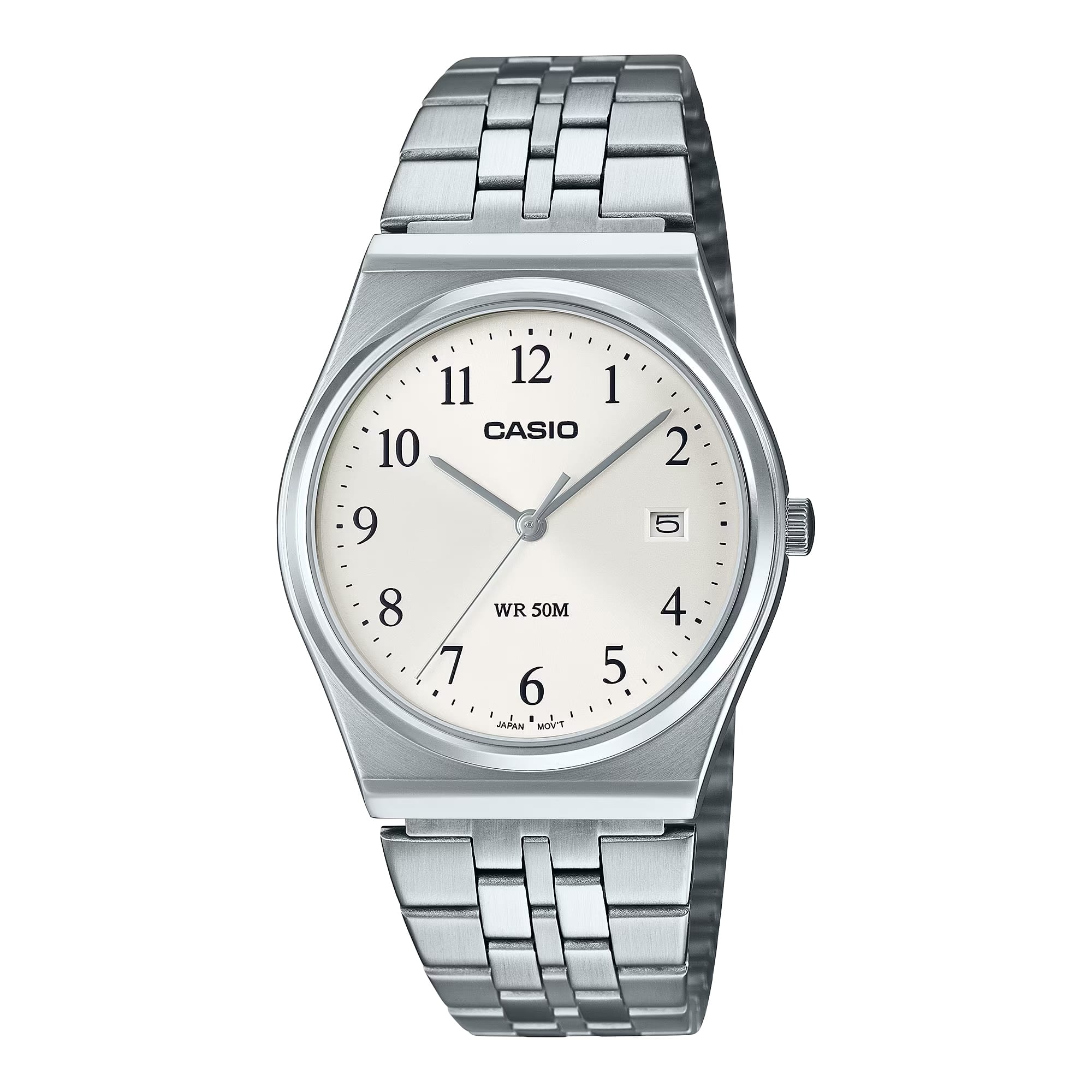 Casio - Men’s Stainless Steel Watch with White Dial - MTP-B145D-7BVDF - Silver