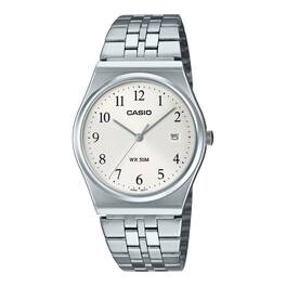 Casio - Men’s Stainless Steel Watch with White Dial - MTP-B145D-7BVDF - Silver