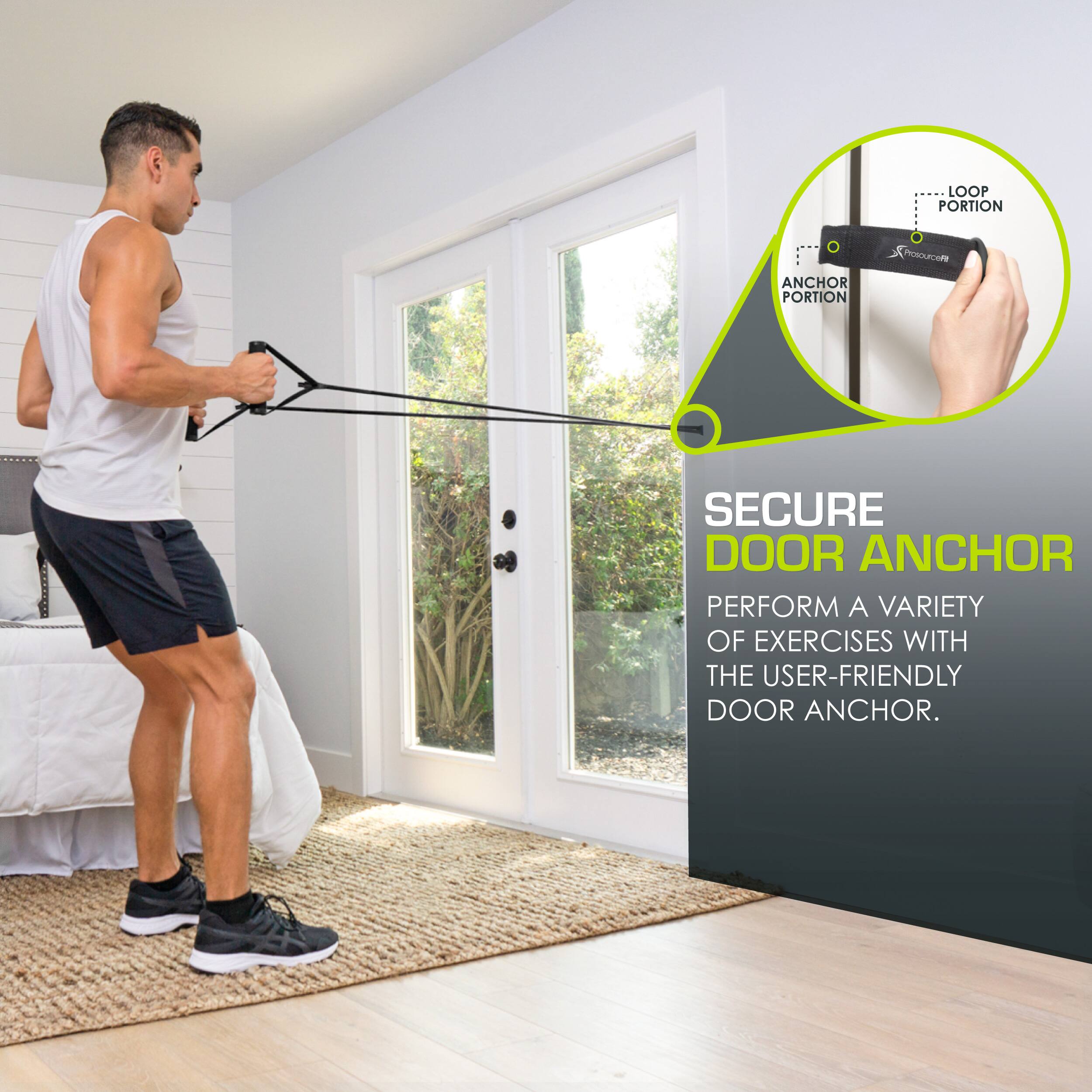 **LOOP PORTION**

**ANCHOR PORTION**

**SECURE DOOR ANCHOR**

Perform a variety of exercises with the user-friendly door anchor.