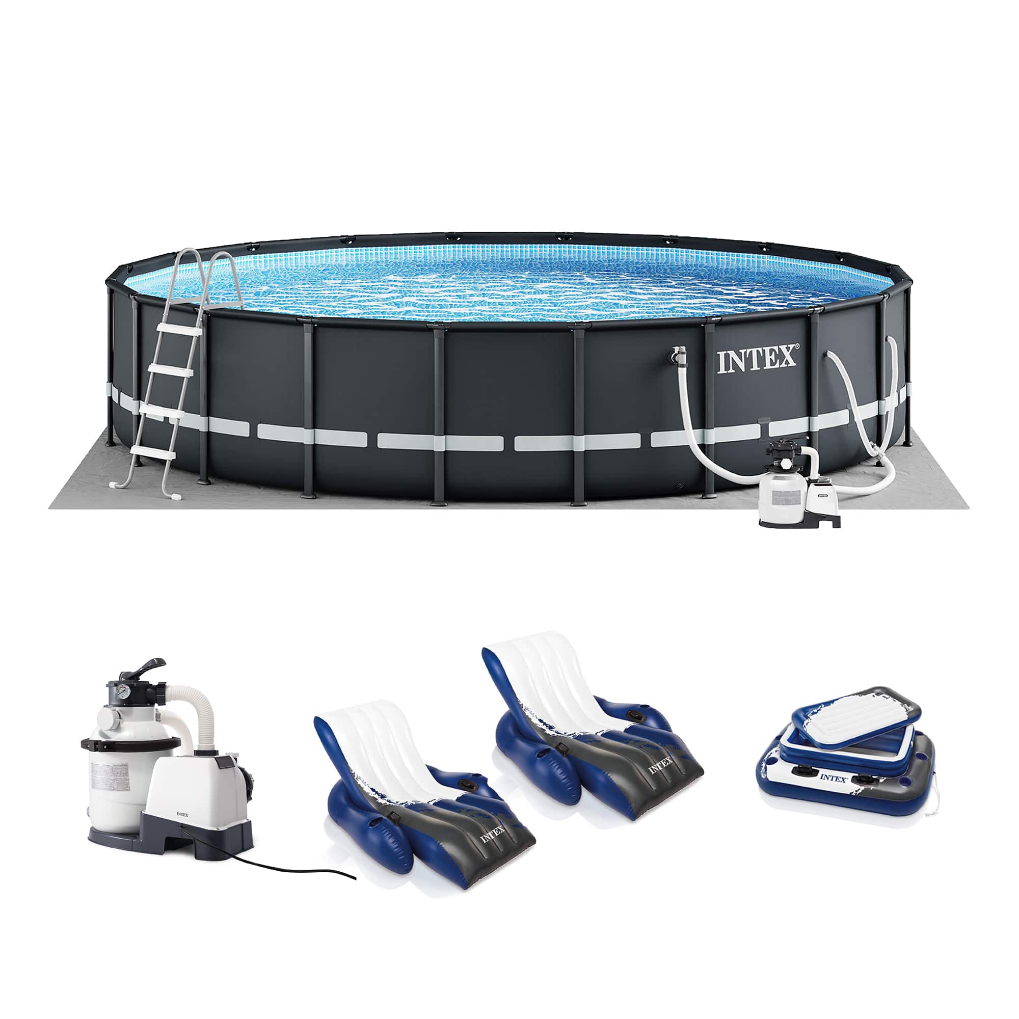 Intex - 20ft x 48in Ultra XTR Round Pool, Pump, Ladder, Lounger (2 Pack), & Cooler