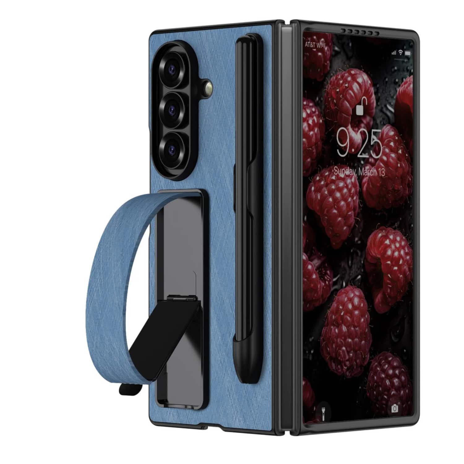 Stock Preferred - Wristband Case with Kickstand & S Pen Holder For Samsung Galaxy Z Fold 7 - Blue