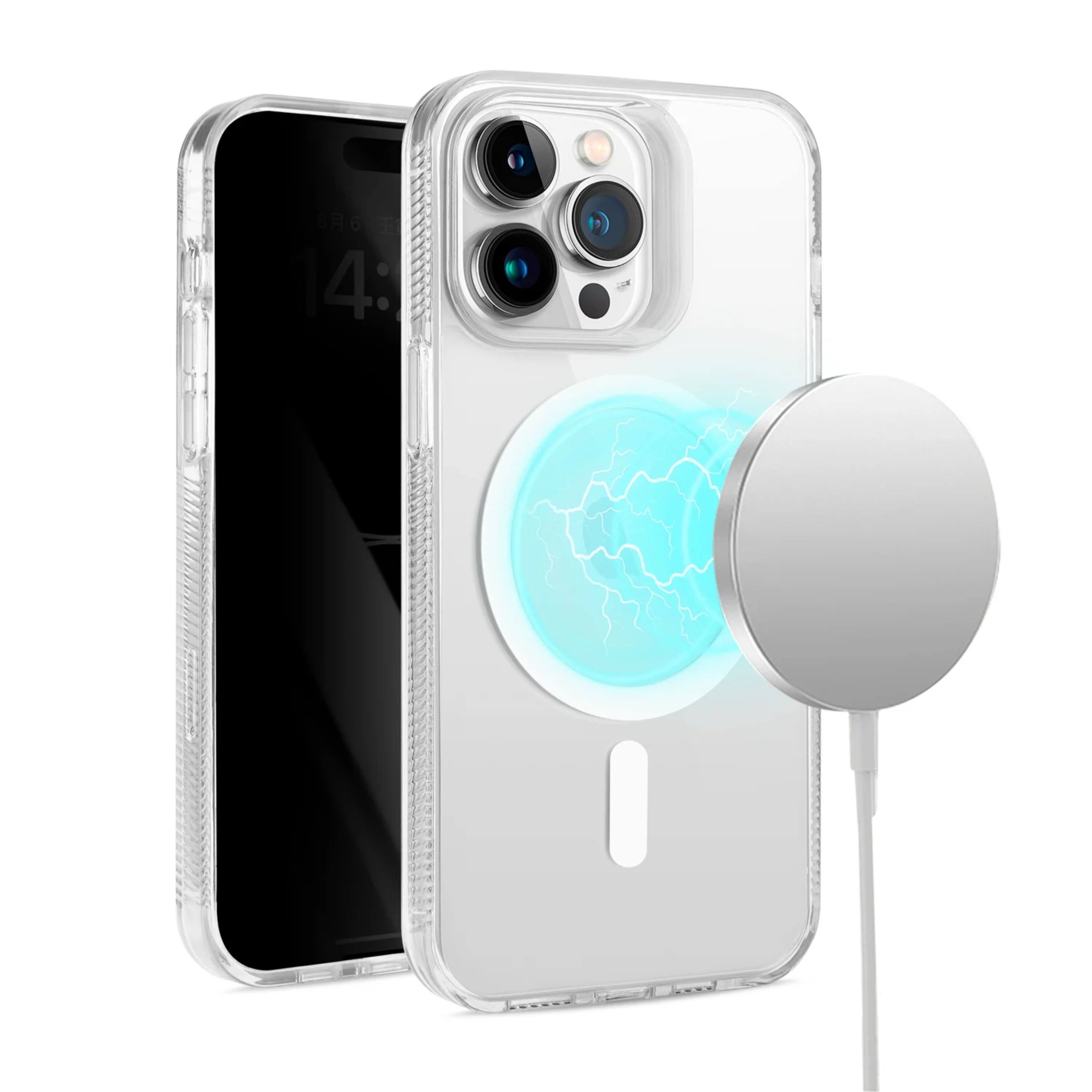 Back. Kitcheniva - Magnetic Circle Grip Sides Phone Case With 2 Pcs Screen Protectors For iPhone 15 Pro Max Clear - Clear.