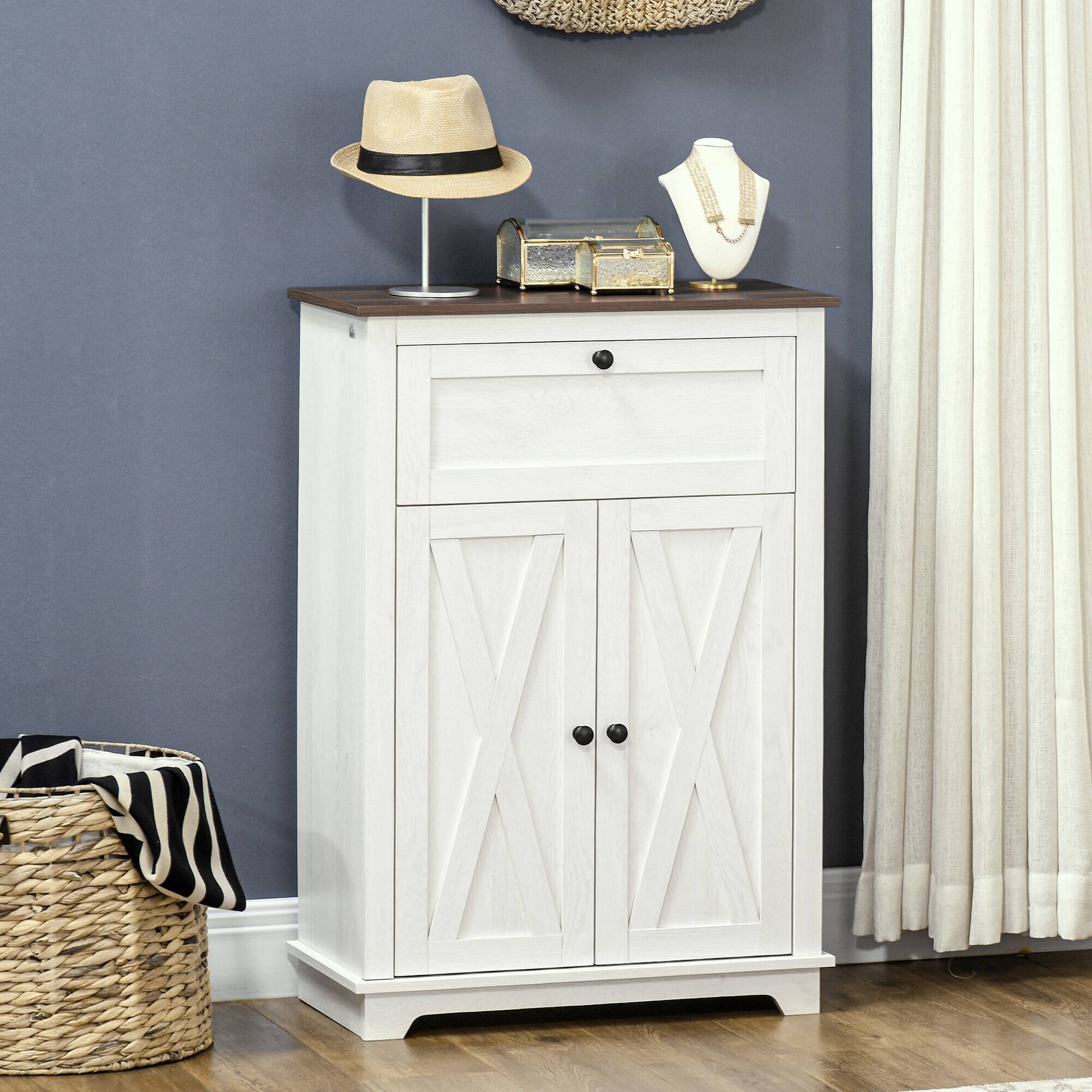 Alt View 1. Homcom - Farmhouse Barn Door Accent Cabinet, Kitchen Sideboard Storage Cabinet with Double Doors, Drawer, Adjustable Shelf - White.