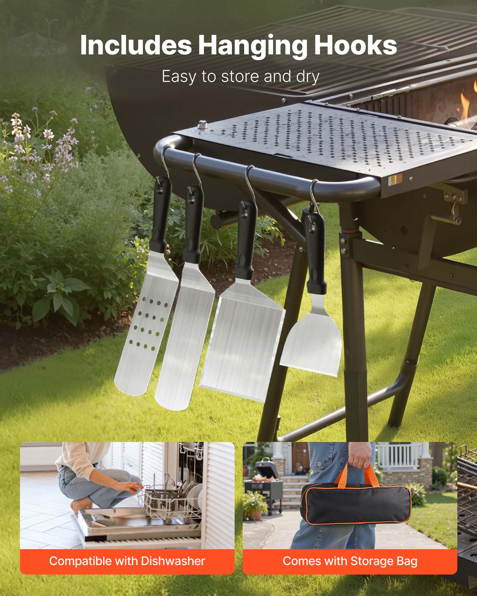 Includes Hanging Hooks  
Easy to store and dry  

Compatible with Dishwasher  

Comes with Storage Bag