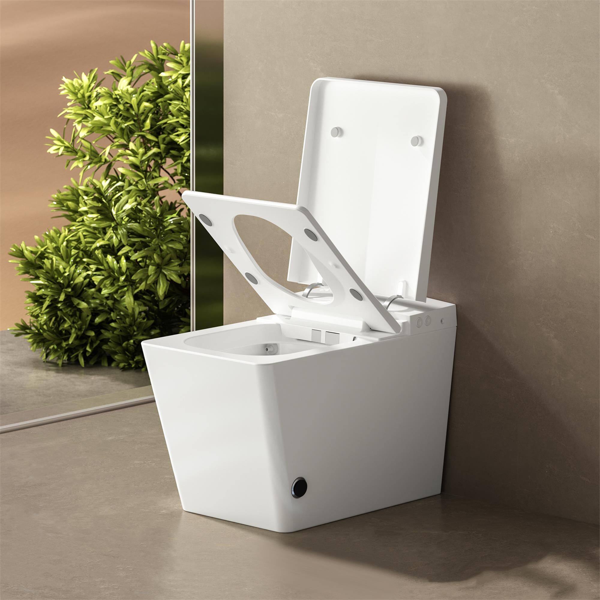 Alt View 3. Boyel Living - Square Smart Toilet Built in Tank Foot Touch Lid Open Auto Flush Heated Seat Remote Control LED Display White - White.