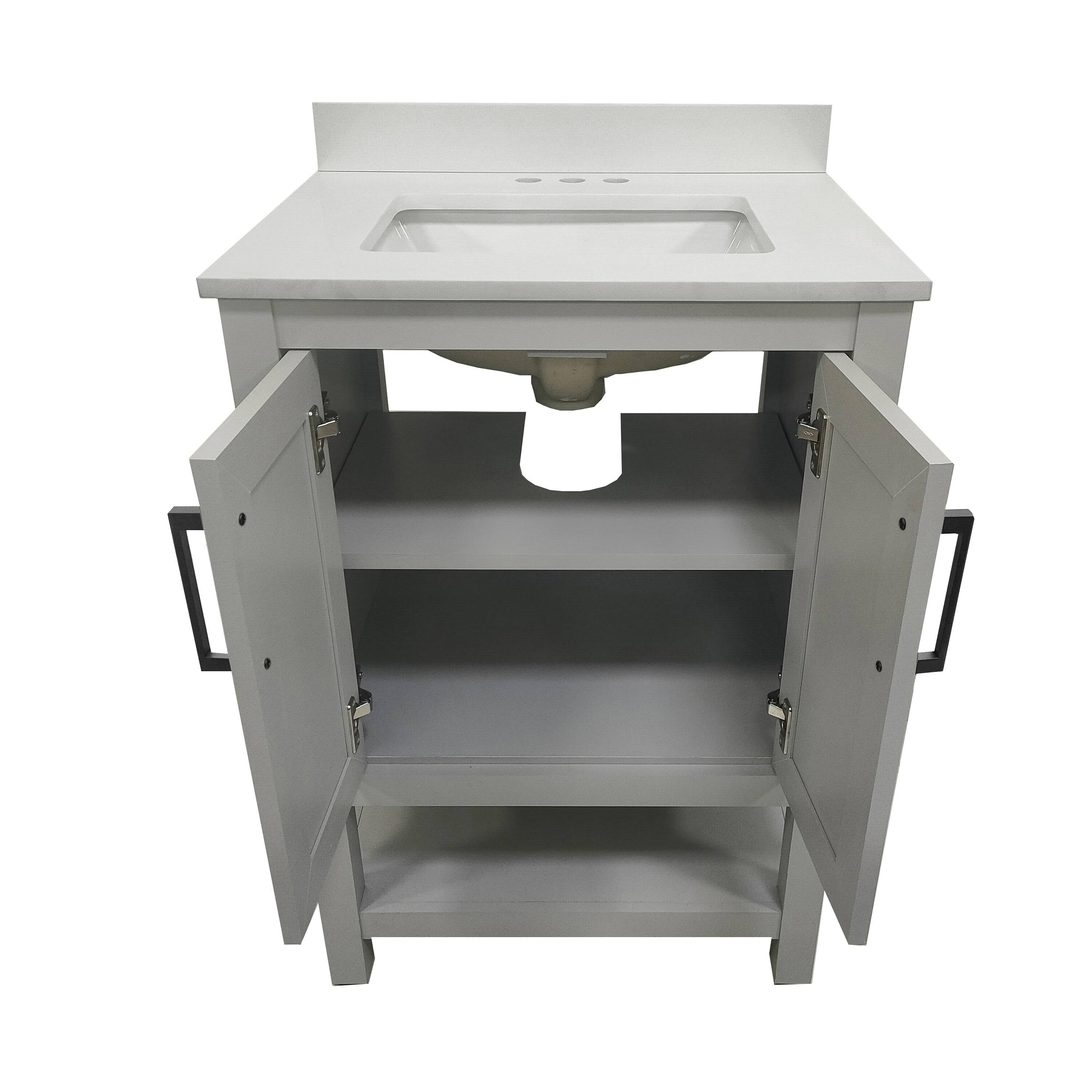 Alt View 7. Emma + Oliver - Vesta Bathroom Vanity, Single Sink Cabinet with 2 Soft Close Doors and Open Shelf, Carrara Marble Finish Countertop - Gray Frame/Black Hardware.
