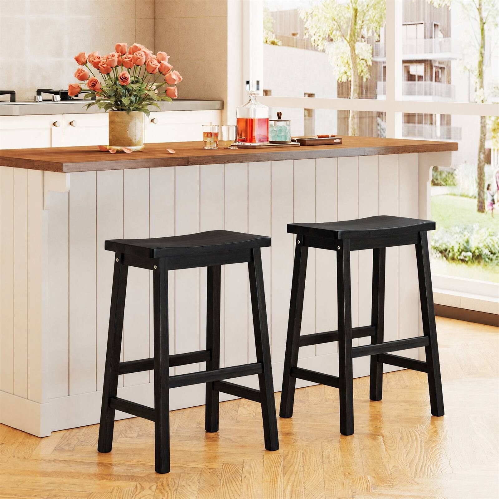 Alt View 1. Gymax - Gymax Saddle-Seat Counter Height Stools Set of 2 Backless Barstools w/ Curved Seat Black - Black.