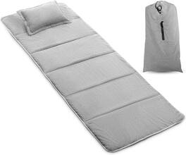 Alpcour - Camping Cot Mattress Pad - 75x28" Corduroy Topper with Pillow & Carry Case - Gray