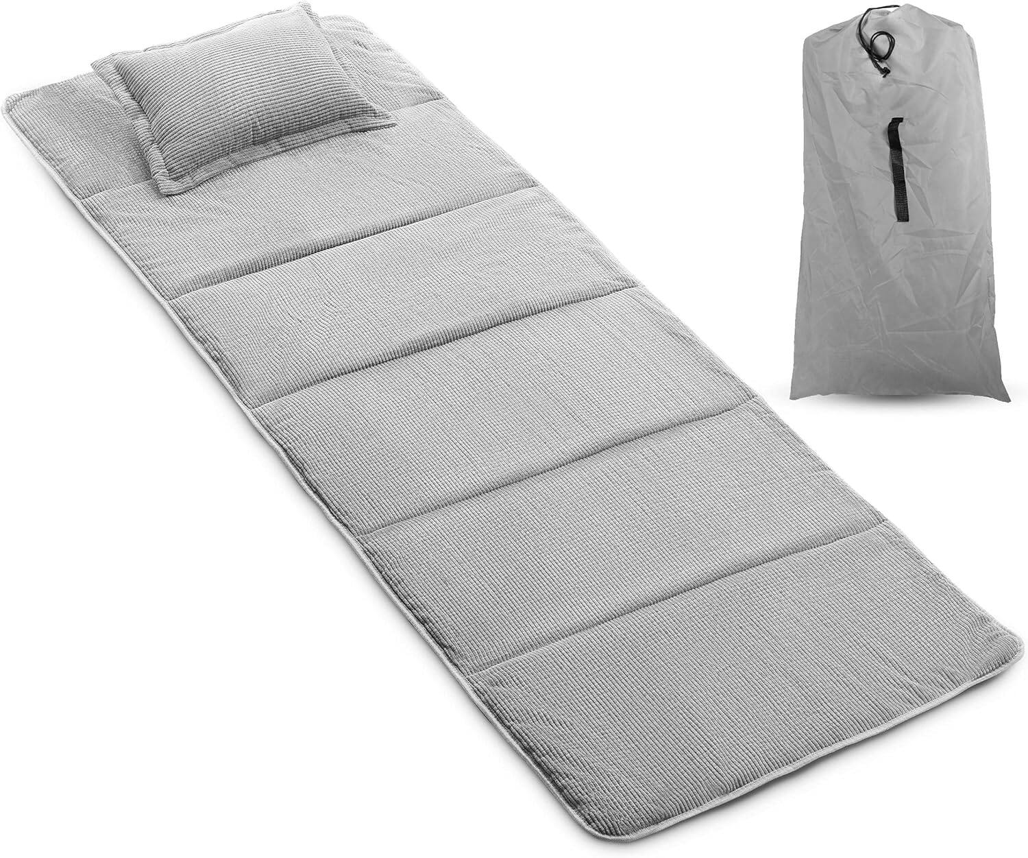 Front. Alpcour - Alpcour Camping Cot Mattress Pad - 75x28" Corduroy Topper with Pillow & Carry Case - Grey.