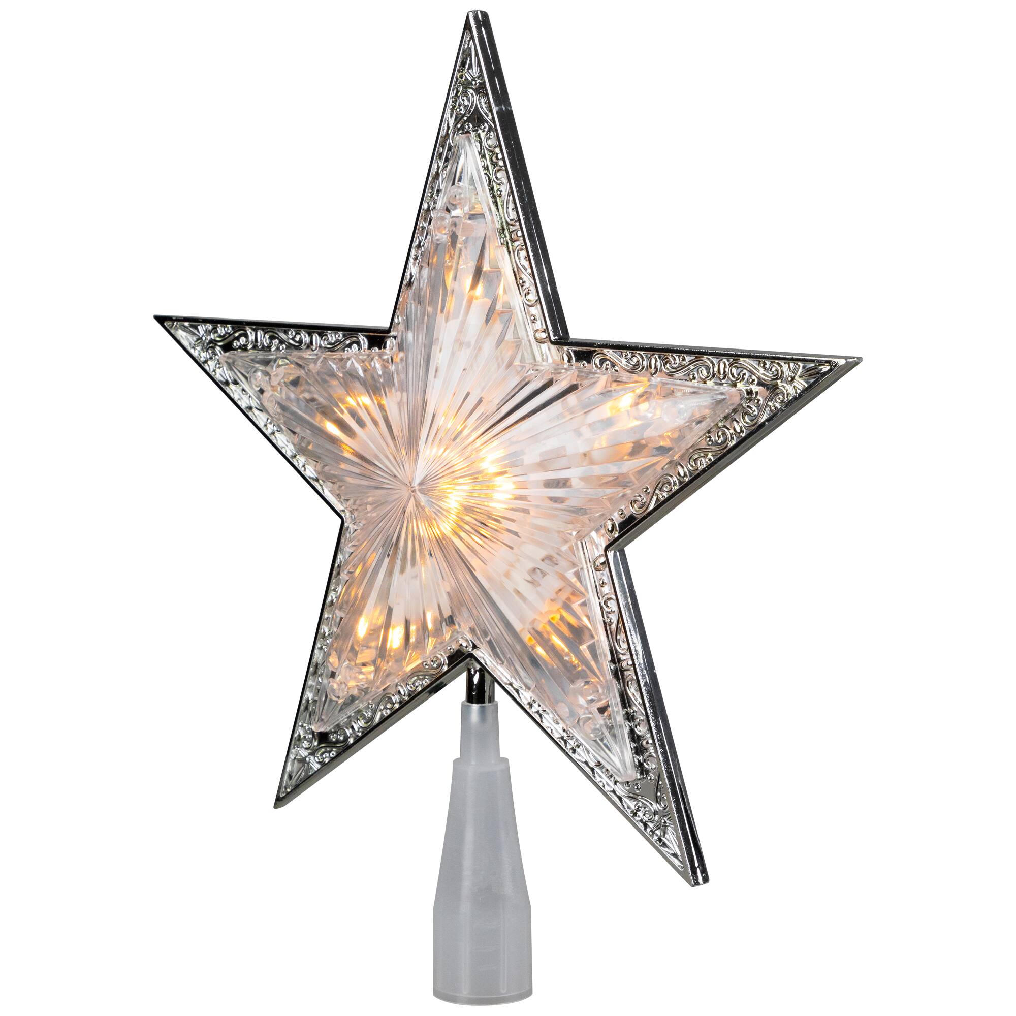 Alt View 4. Northlight - 9" Pre-Lit Silver and Clear Crystal 5 Point Star Christmas Tree Topper - Clear Lights - Silver.