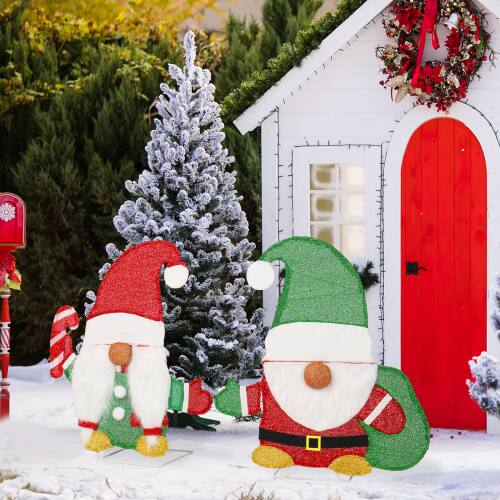 Alt View 5. Winado - 2 PCS Christmas 24inLighted Gnome and Candy Cane 2D Decoration with LED Lights for Holiday - Red & Green.